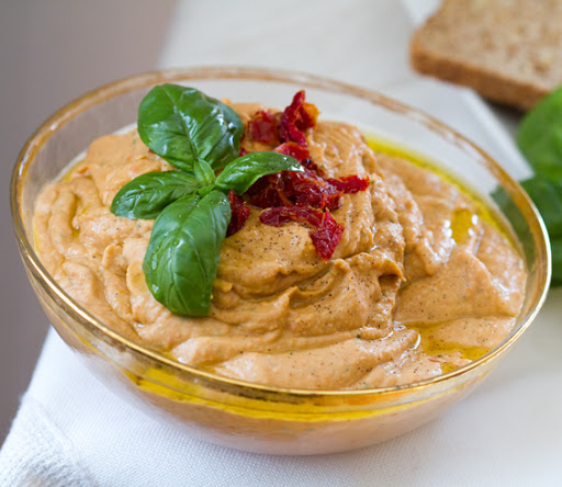 Sun-Dried Tomato Basil Hummus Recipe - HealthyHappyLife.com