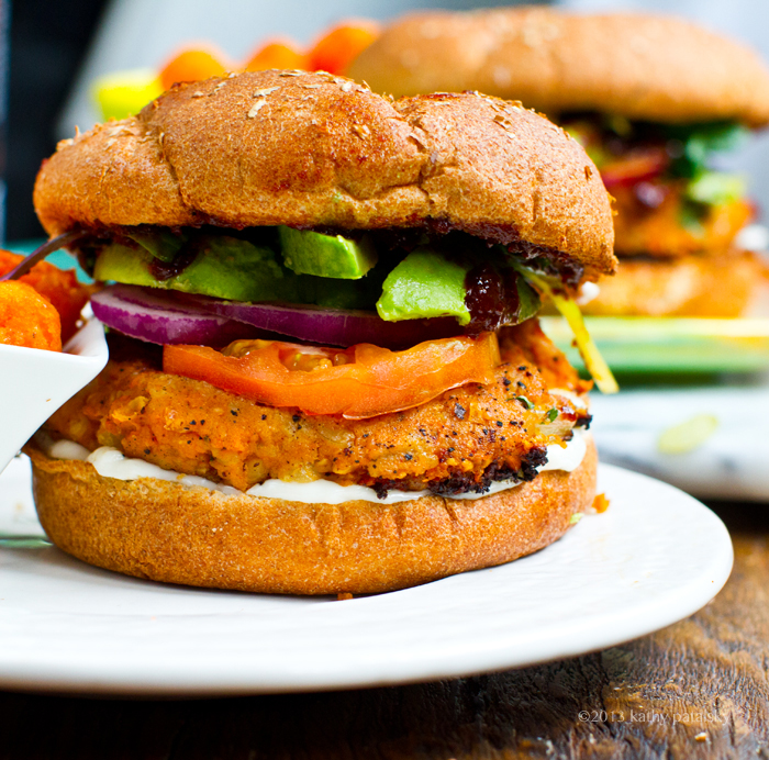 Spin on Sweet Potato Veggie Burgers: BBQ Peanut. - HealthyHappyLife.com