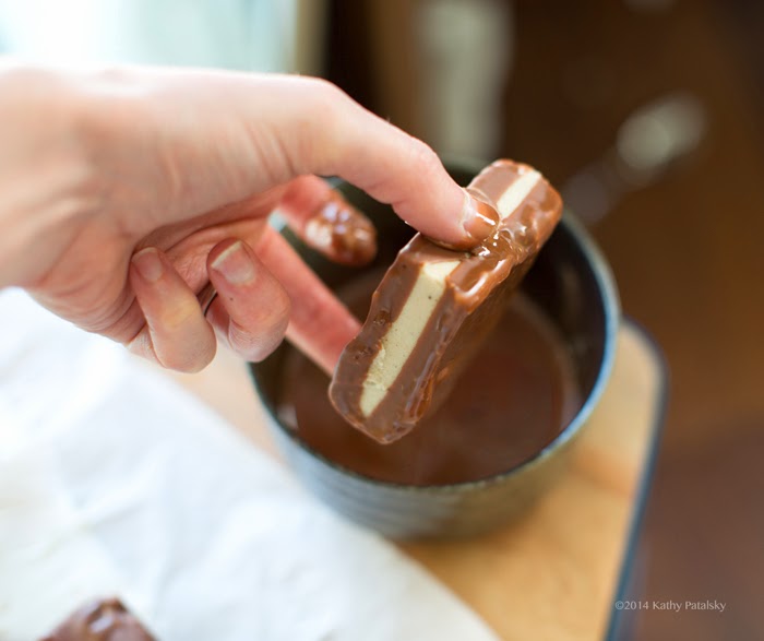 dipping the ice cream squares