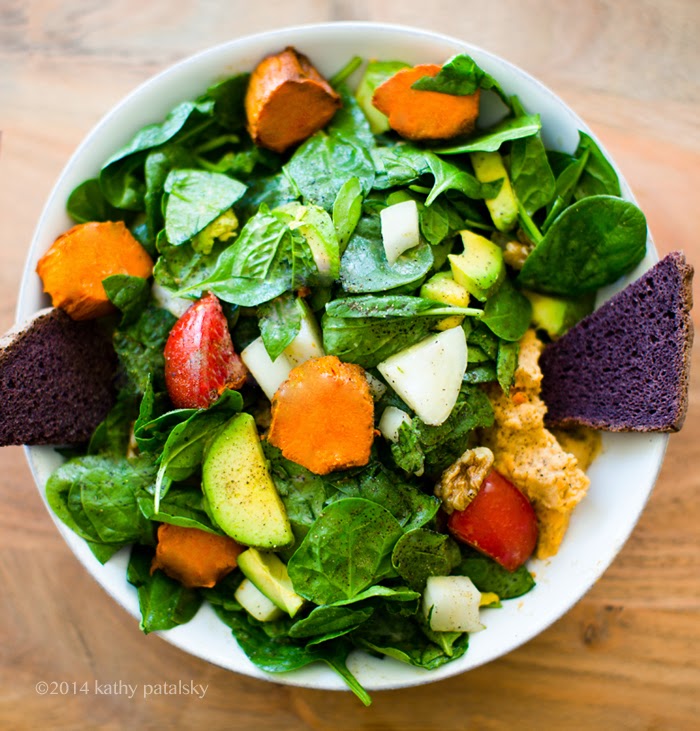 Kathy's fave salad avocado sweet potato greens