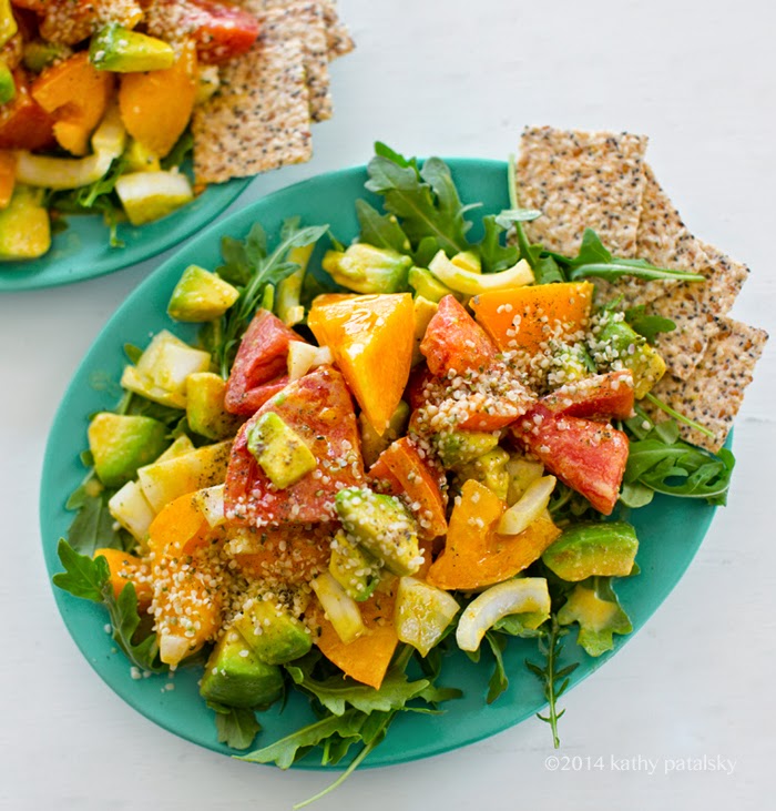 summer tomato salad with avocado