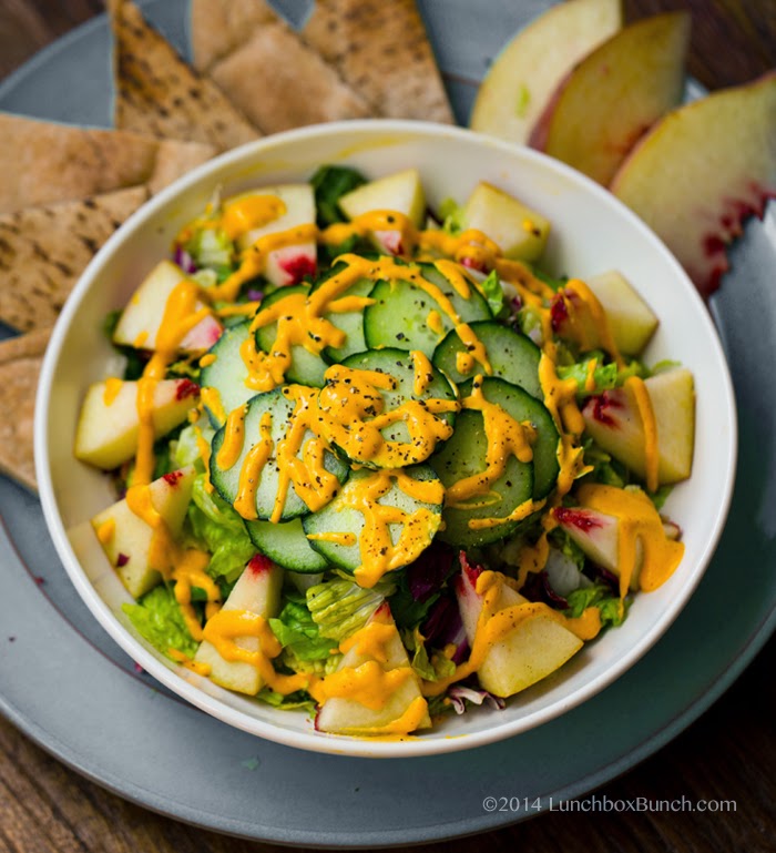 White Peach Salad with Creamy Cashew Carrot-Ginger Dressing