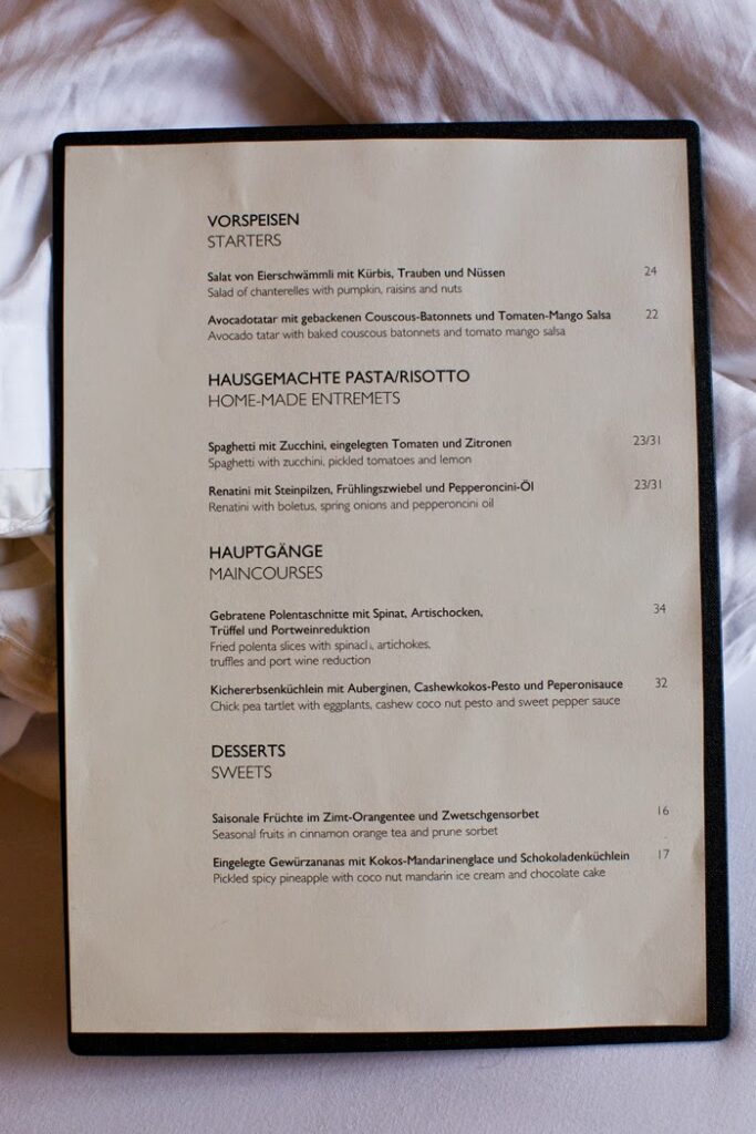 the vegan menu at hotel montana