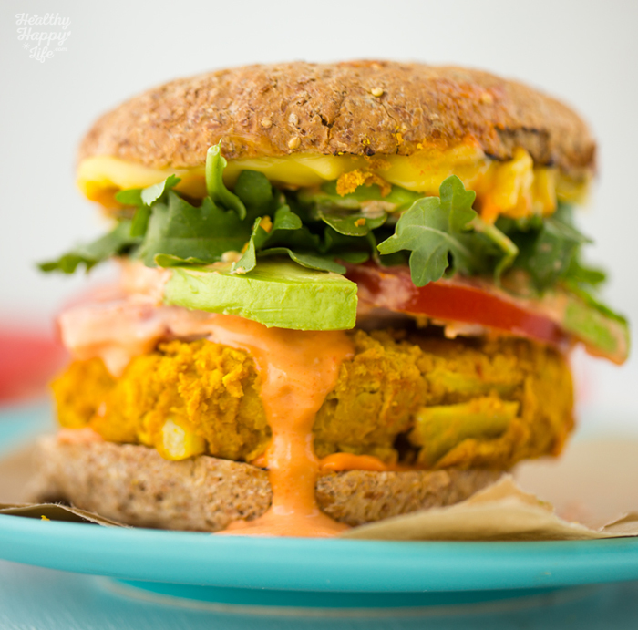 Easy Turmeric Bean Burgers with Spicy Secret Sauce