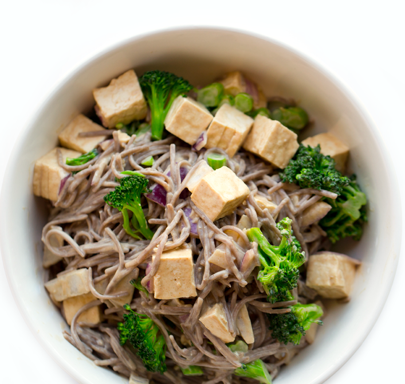 peanut tofu soba noodles