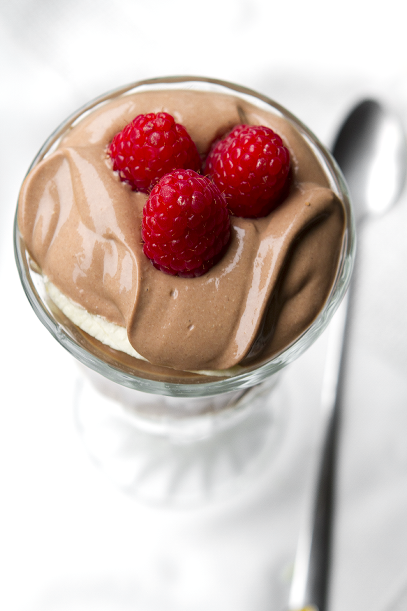 chocolate pudding with raspberries