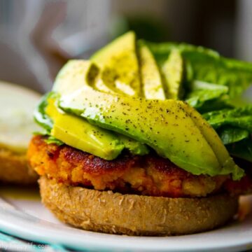 sweet potato veggie burgers with avocado