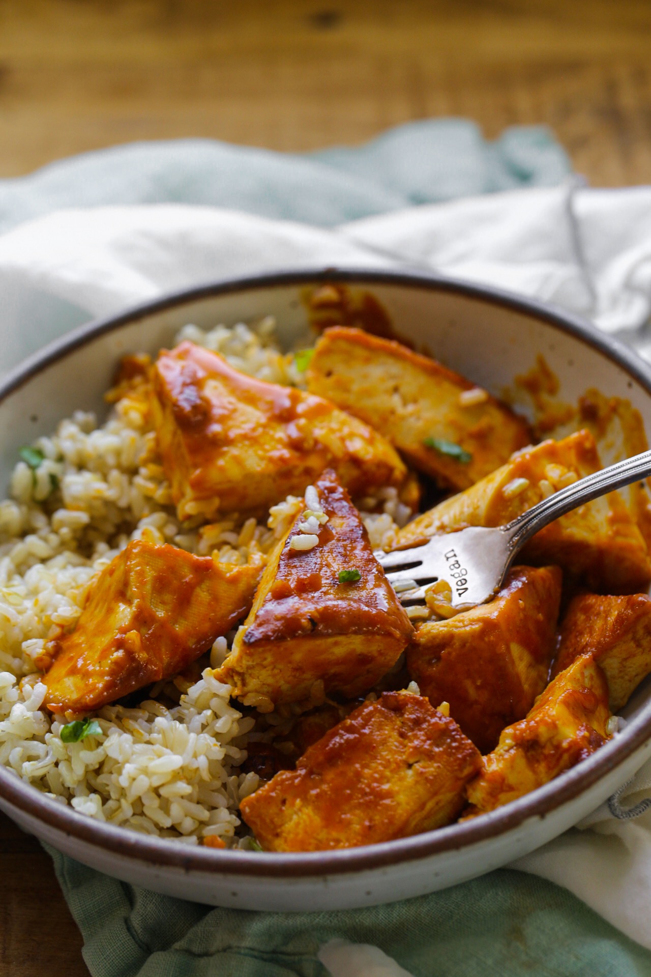 Vegan Red Curry Tofu with Rice - HealthyHappyLife.com