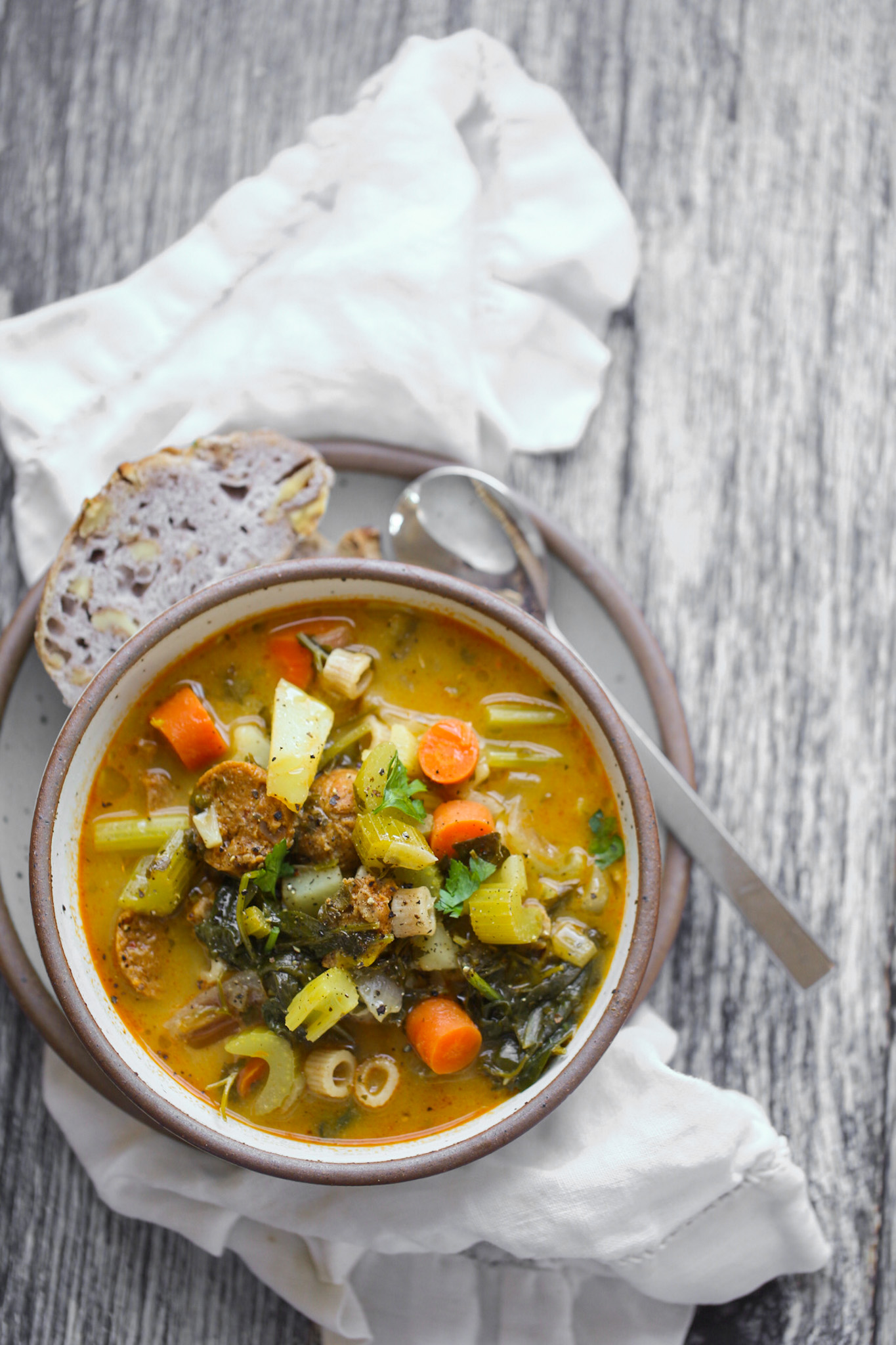 Winter Veggie Stew with white cloth