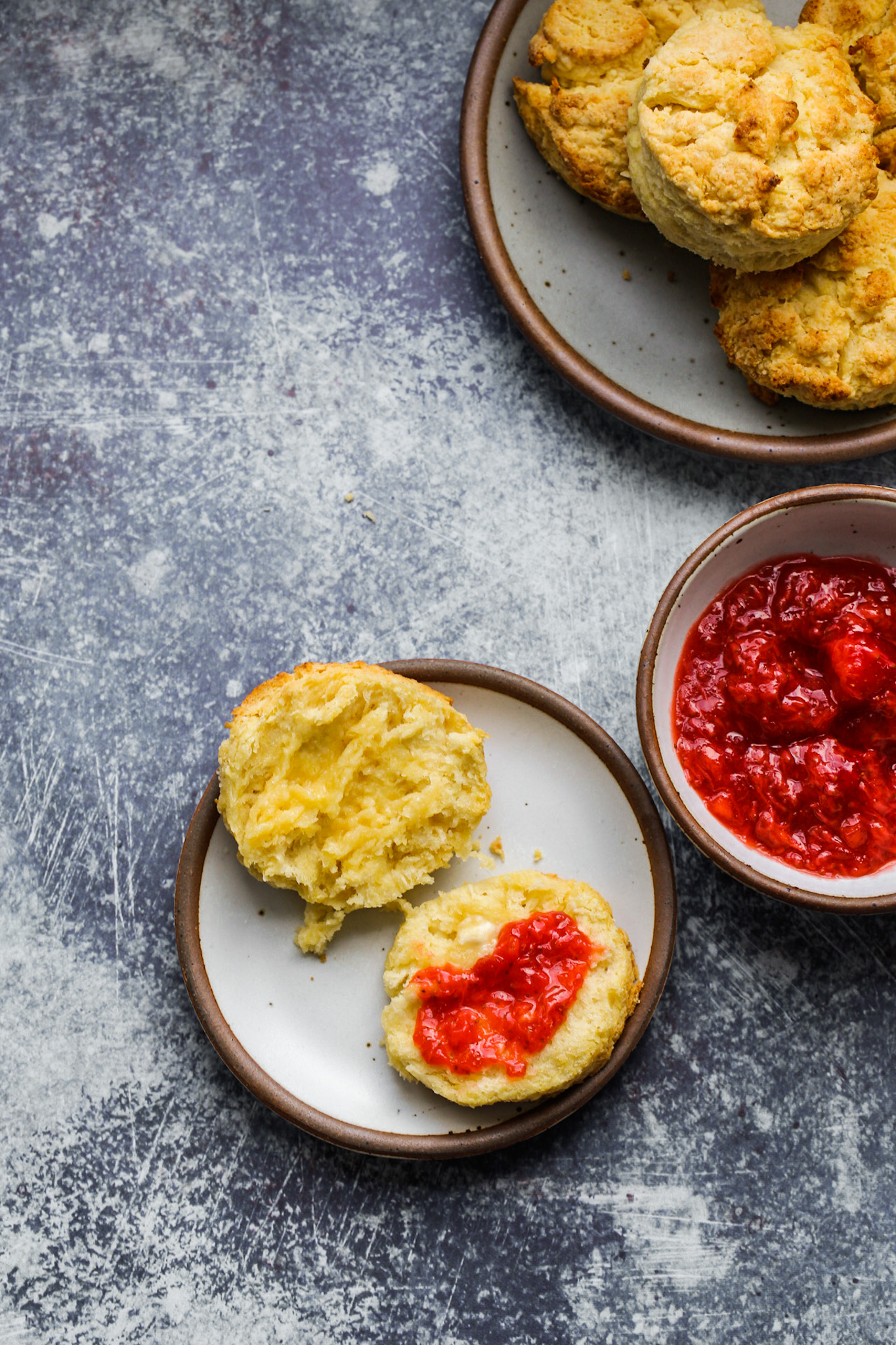 buttermilk biscuits with strawberry jam spread