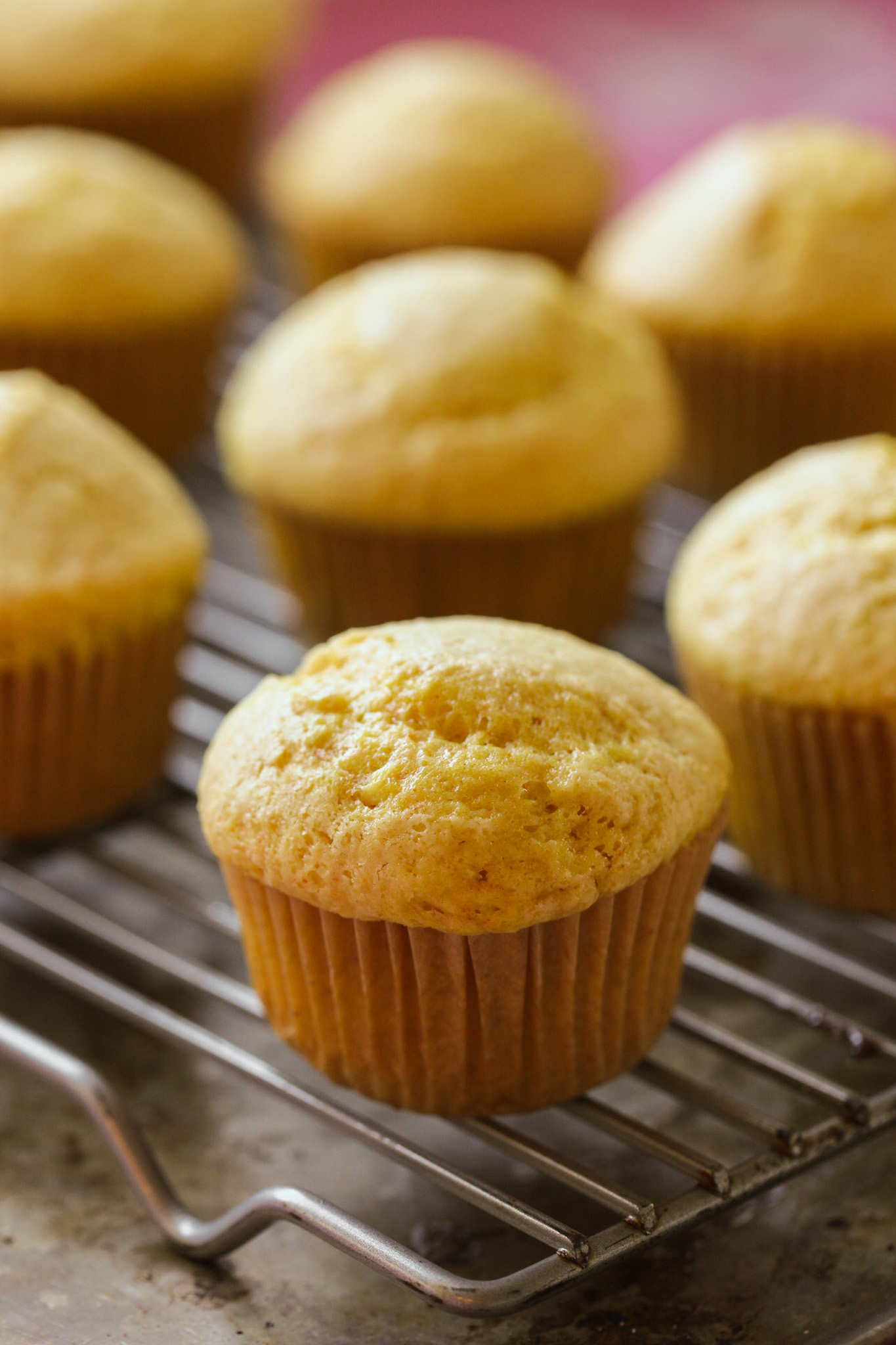 unfrosted yellow cupcakes cooling