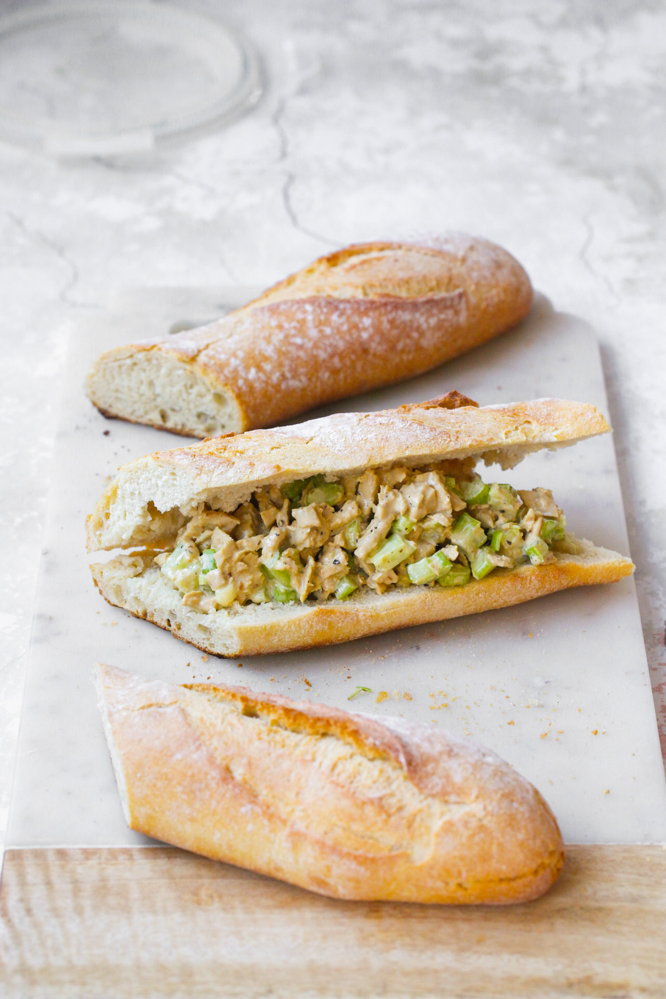 french bread with chick'n salad for lunch