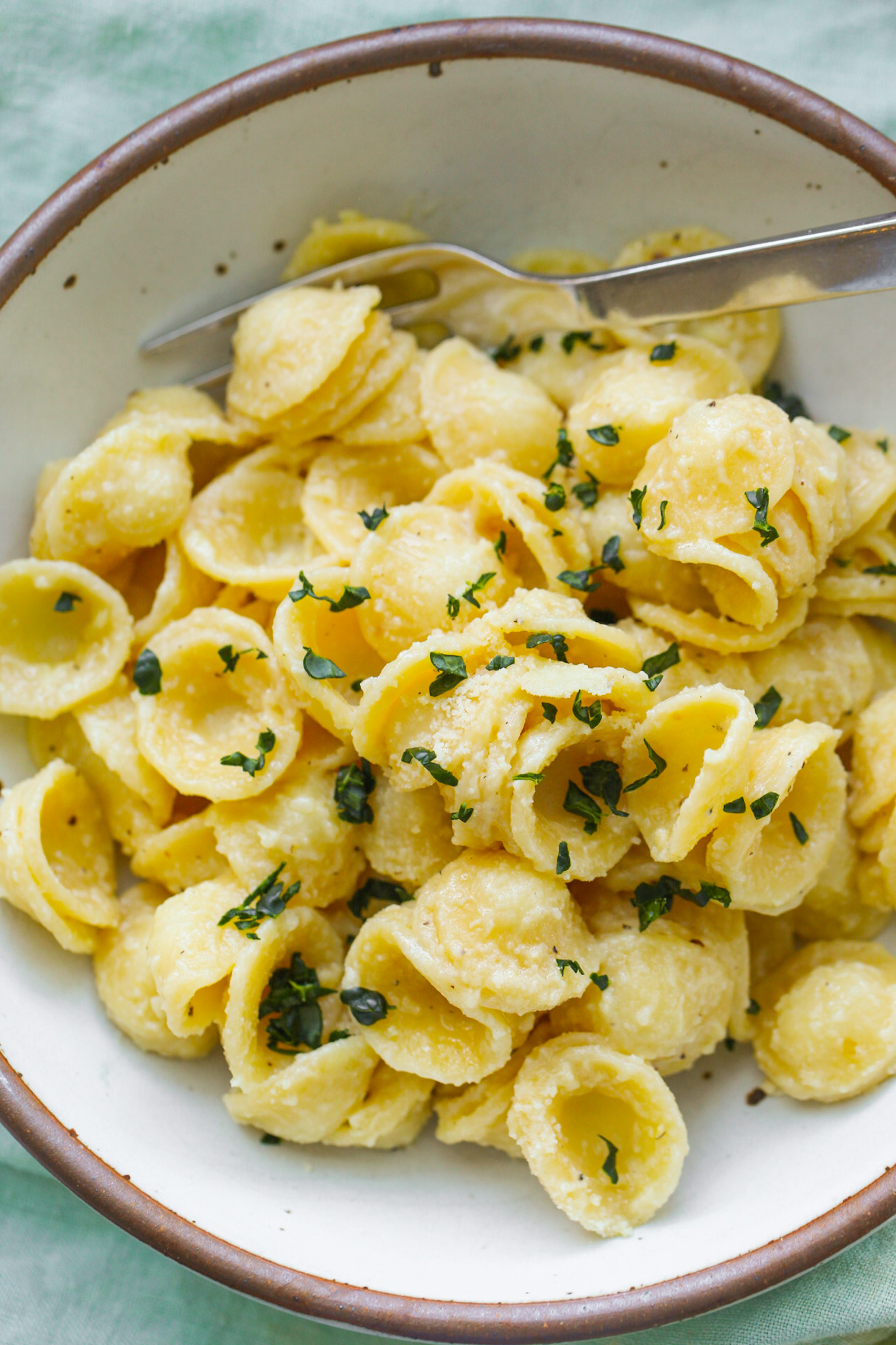 Aglio e Olio Pasta with kale on top