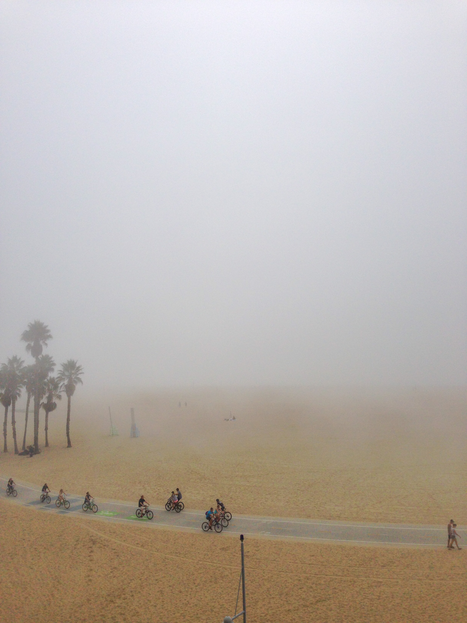 santa monica beach bike path in fog