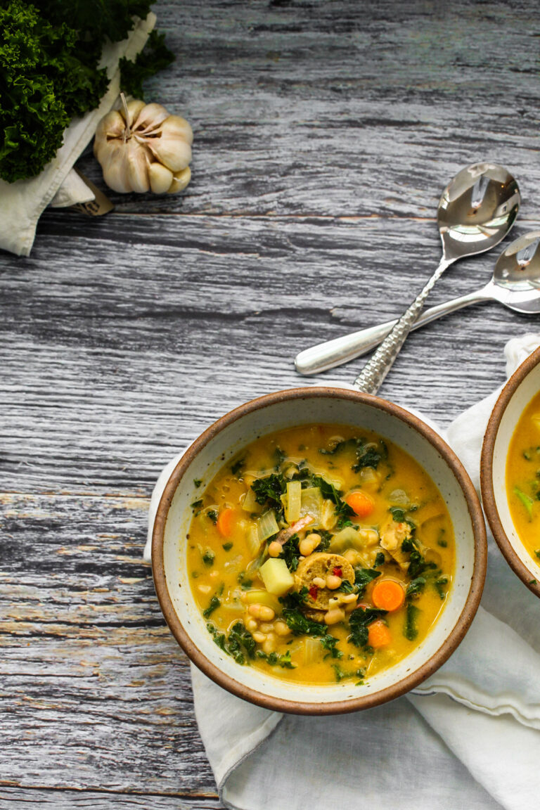 The Coziest Bean Soup - Vegan Potato Kale Soup - HealthyHappyLife.com