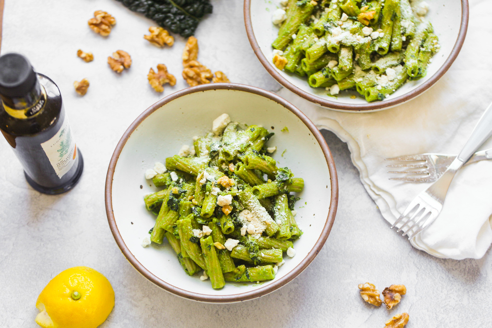 vegan pesto pasta in bowls