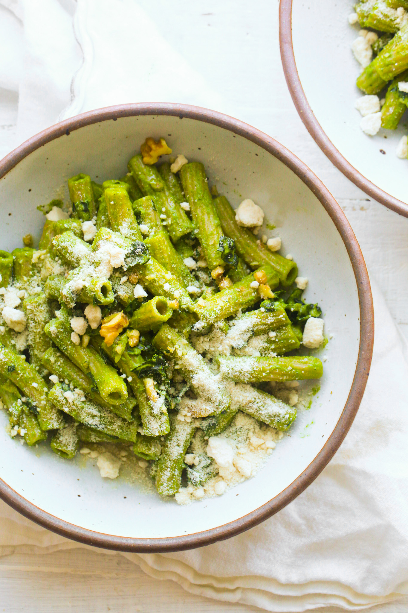 pesto pasta in bowl