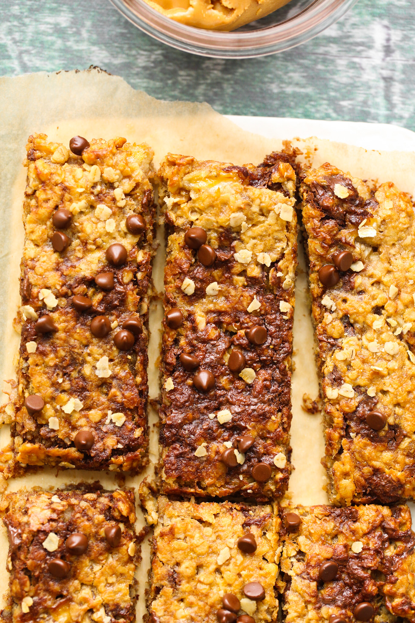 peanut banana chocolate flapjack bars