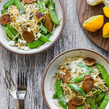 spring snap pea pasta with lemon and garlic