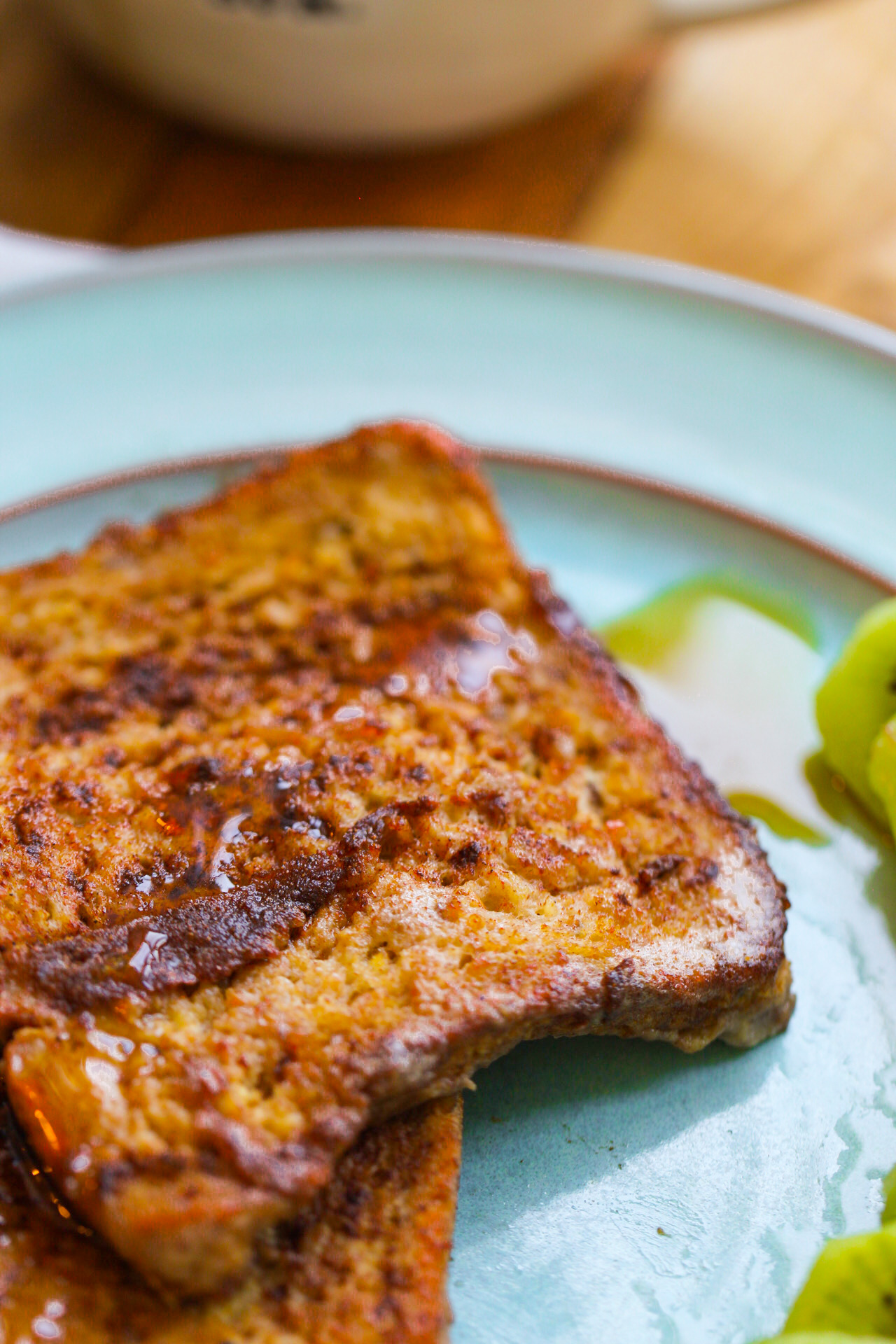 close up of banana french toast edges