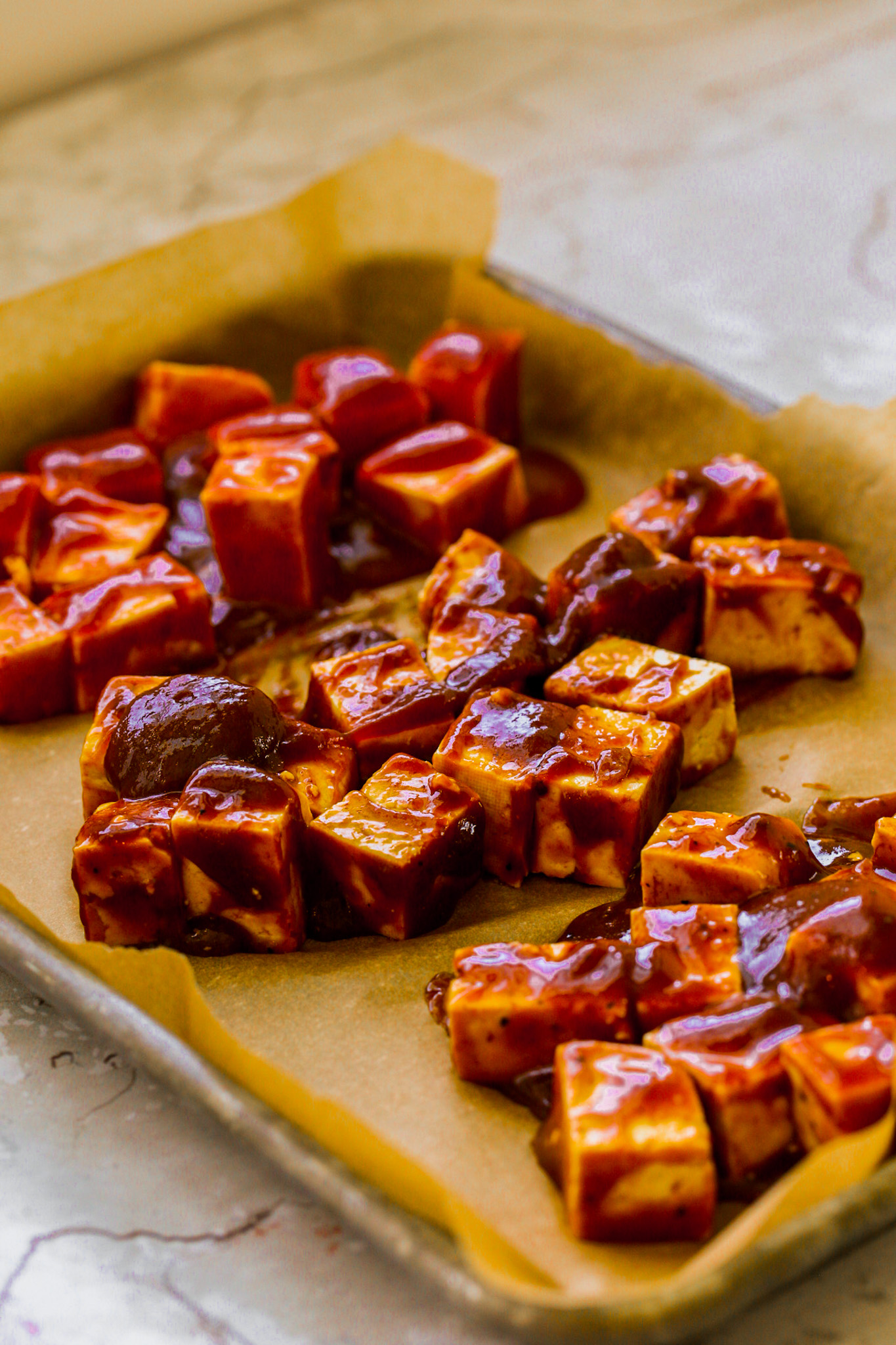 baked bbq tofu cubes