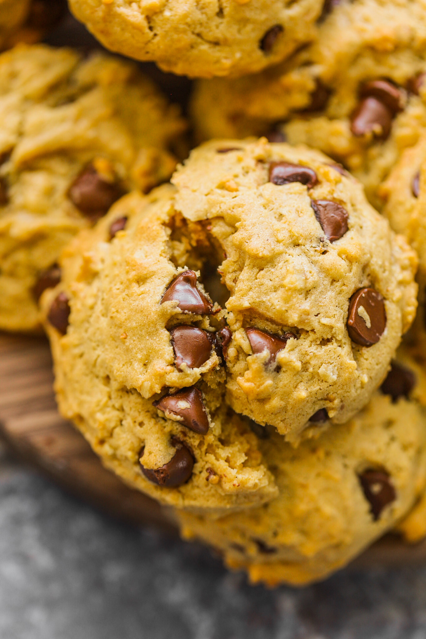 close up of chocolate chips in cookies