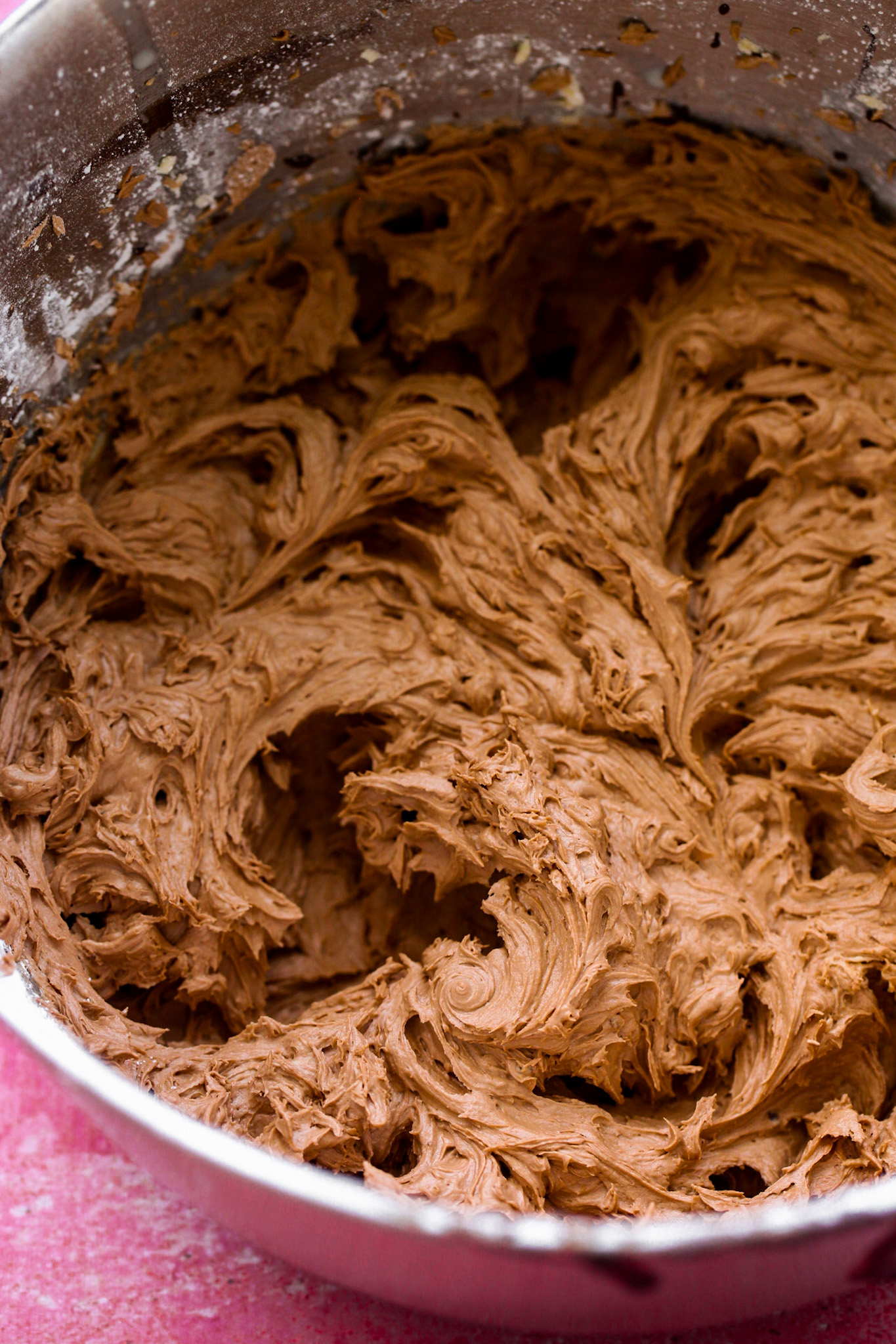 fluffy chocolate frosting in bowl