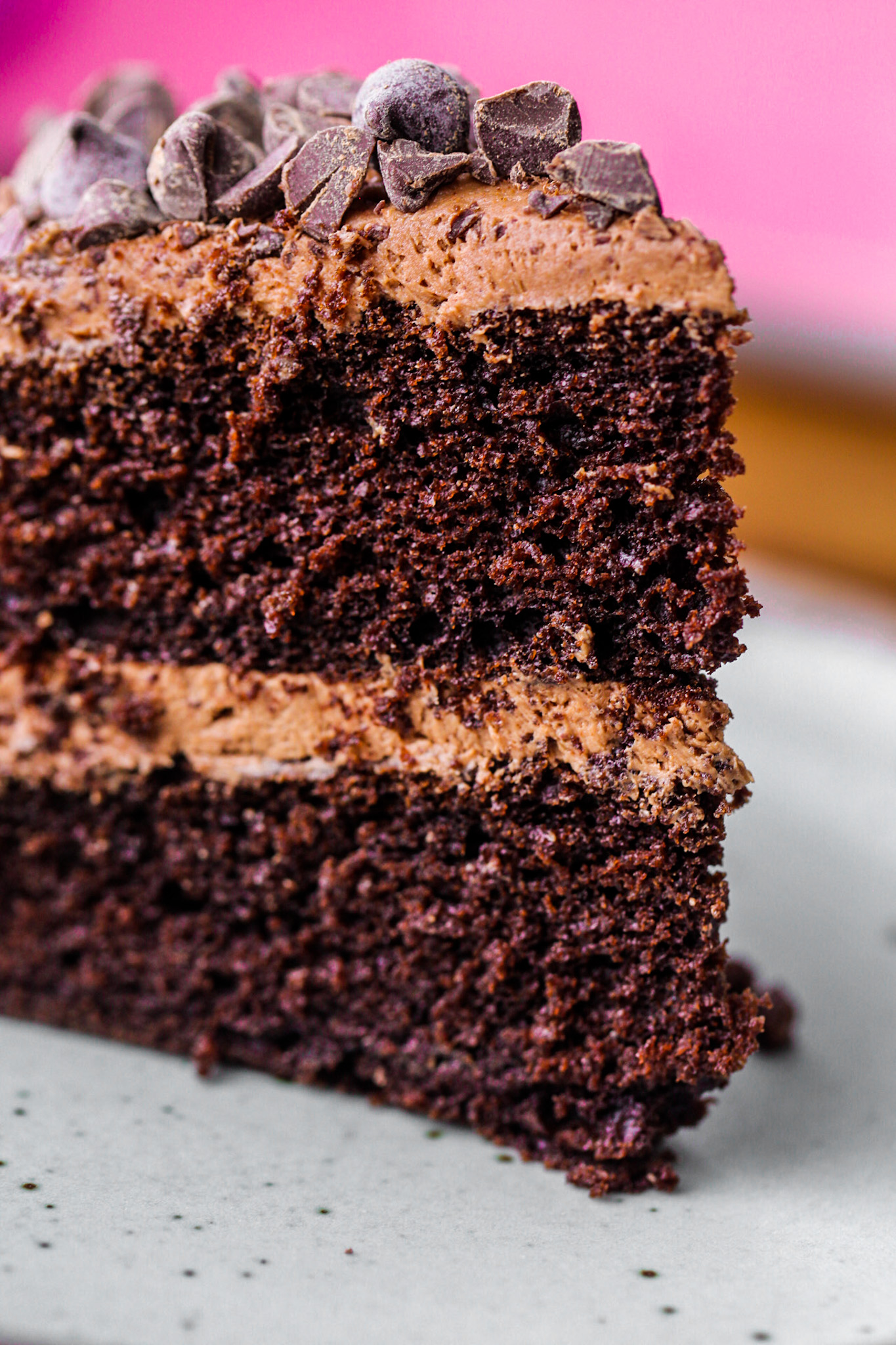 tip of cake slice with pink