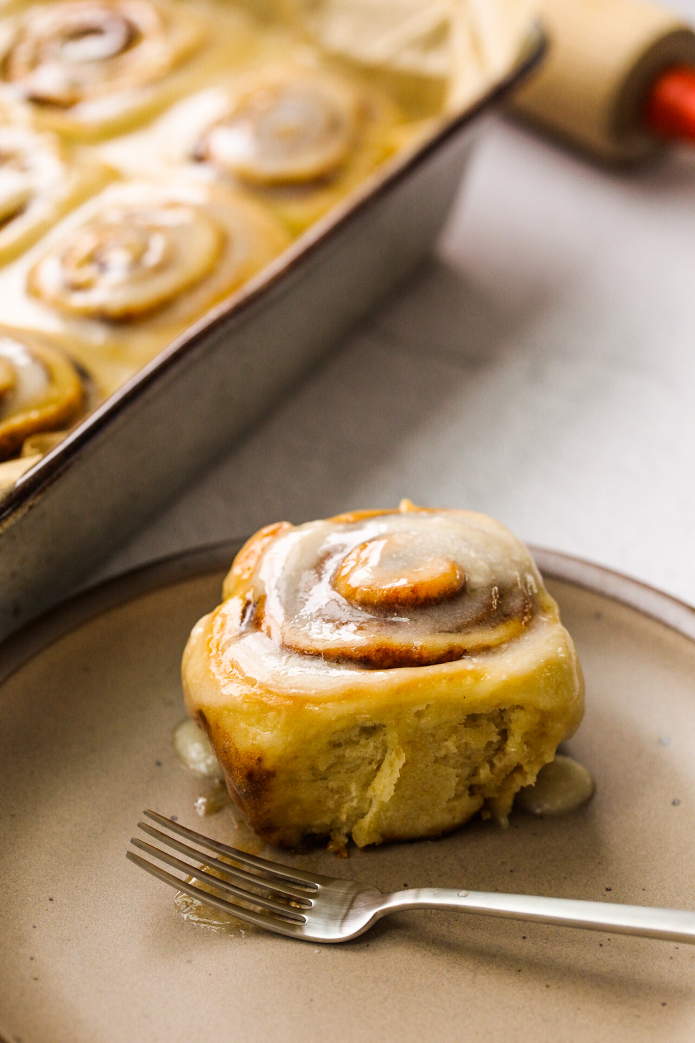 vegan cinnamon roll on a plate