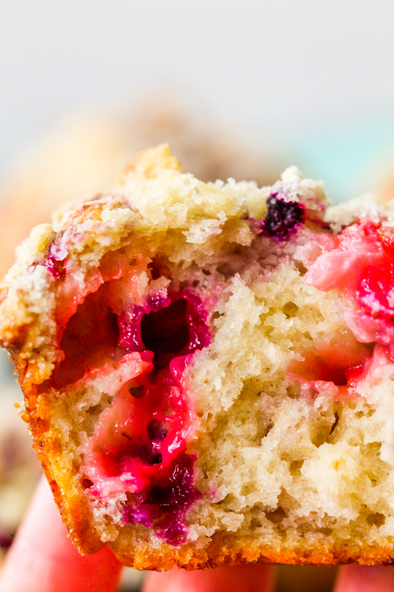 inside of a fluffy strawberry muffin
