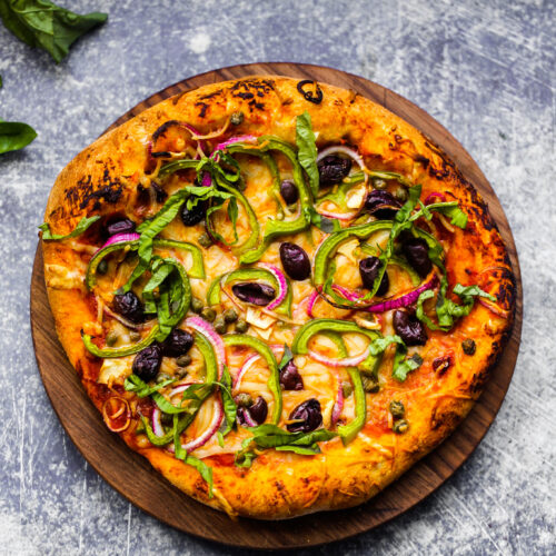 Homemade Vegan Pizza - Green Pepper + Olive - HealthyHappyLife.com