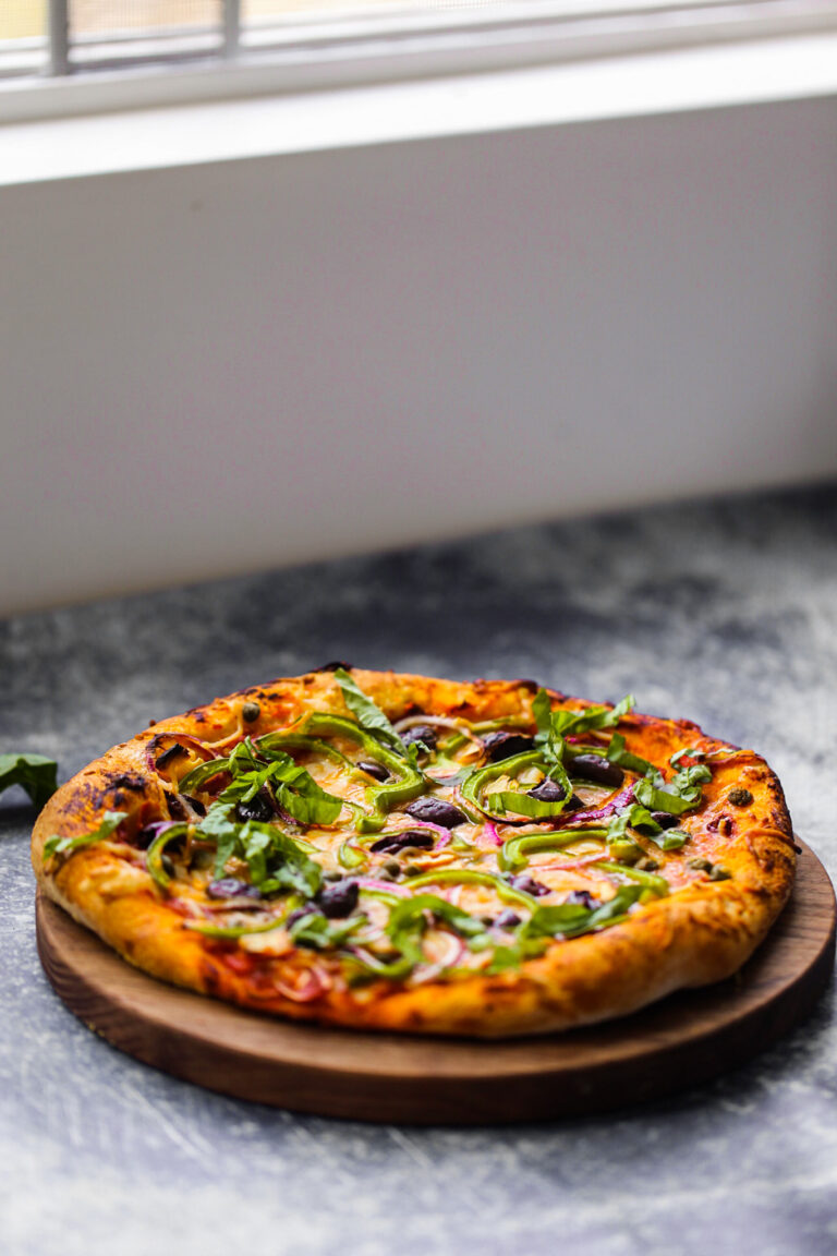 Homemade Vegan Pizza Green Pepper + Olive