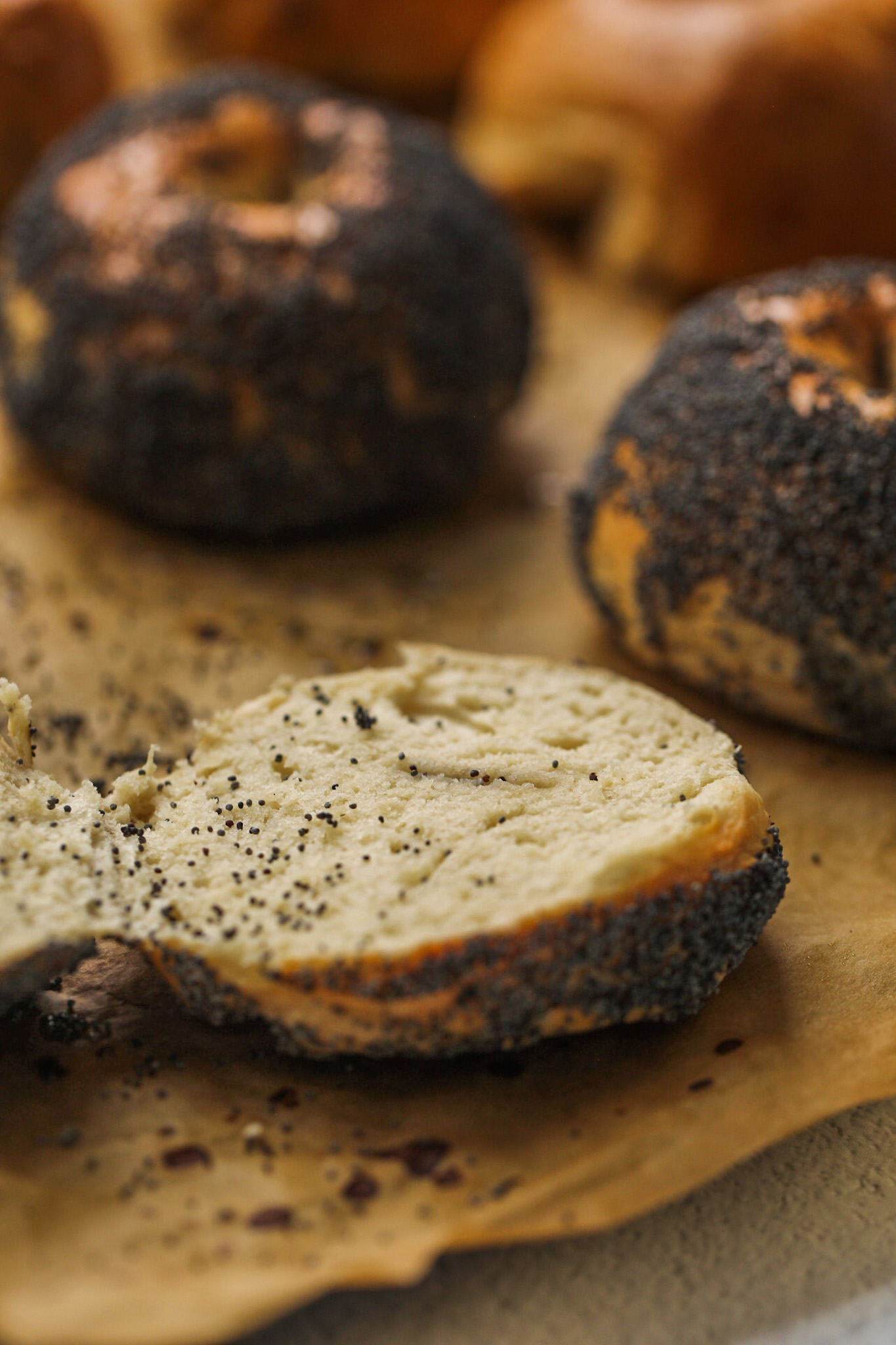 sliced poppyseed bagel