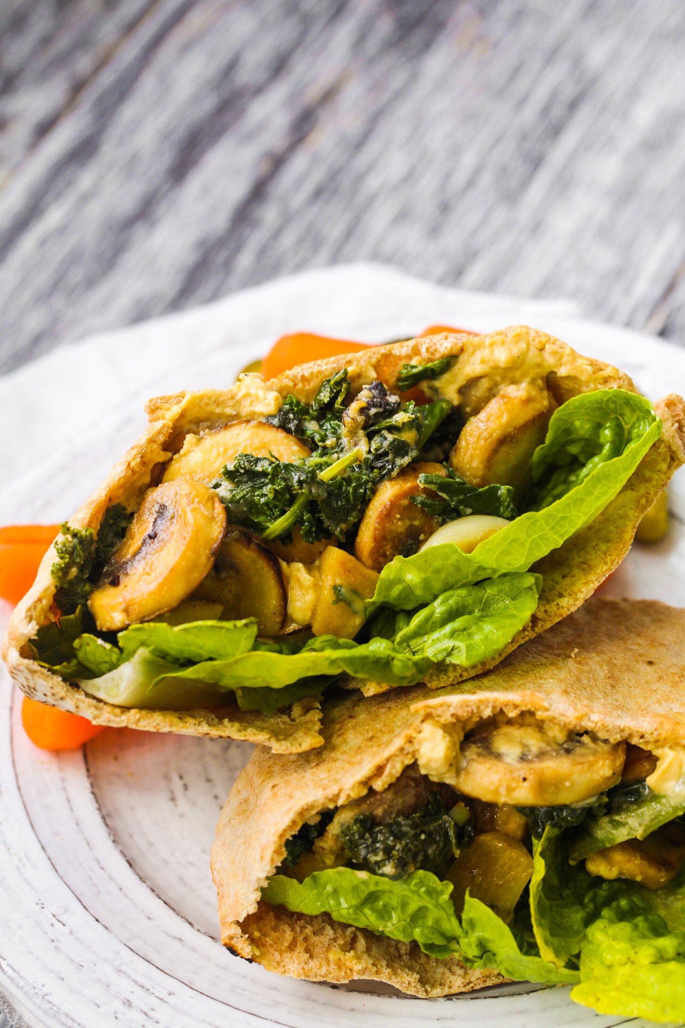 Garlicky Mushroom Kale Pitas