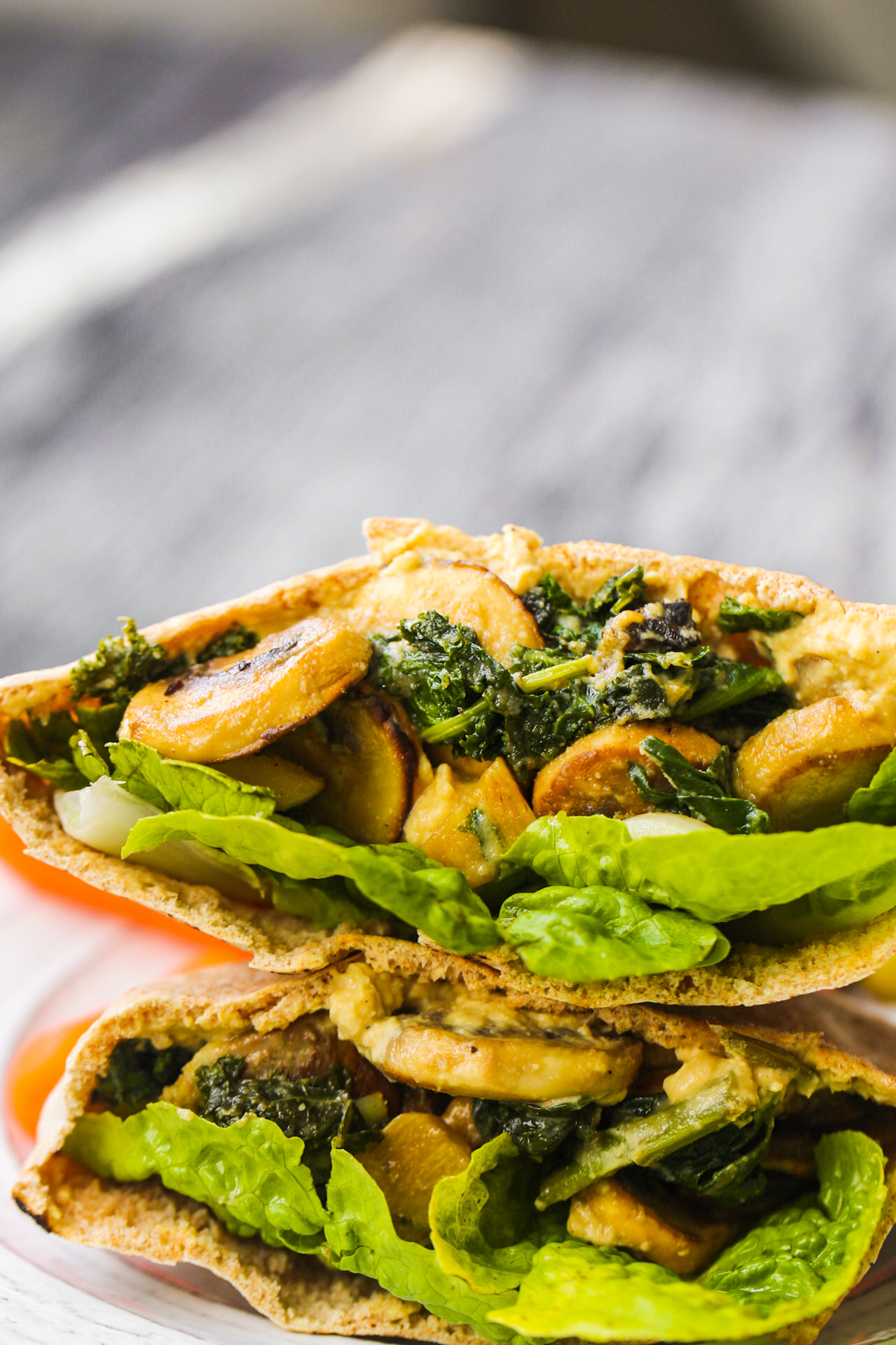 mushroom hummus kale pitas