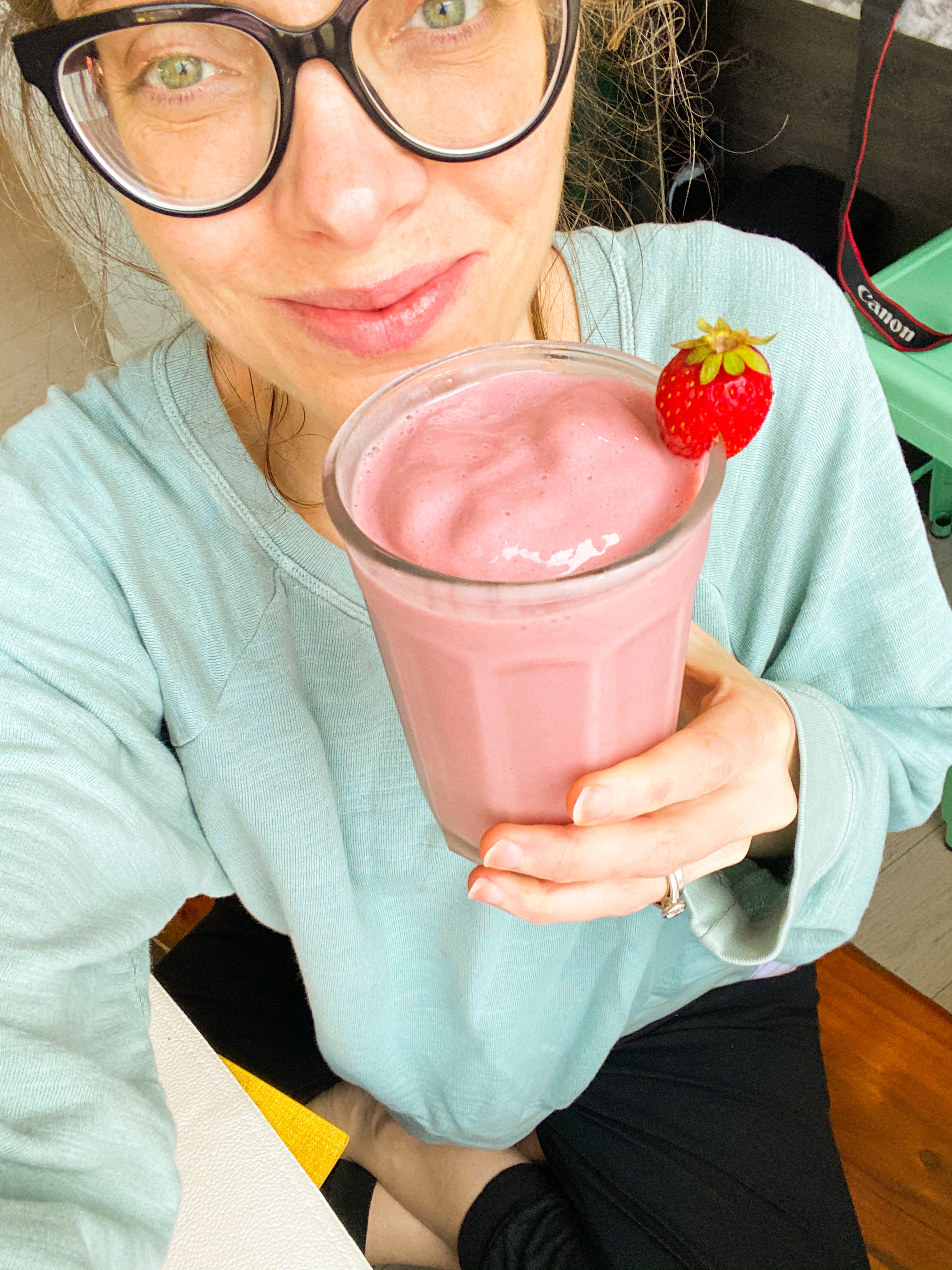 kathy and strawberry banana smoothie