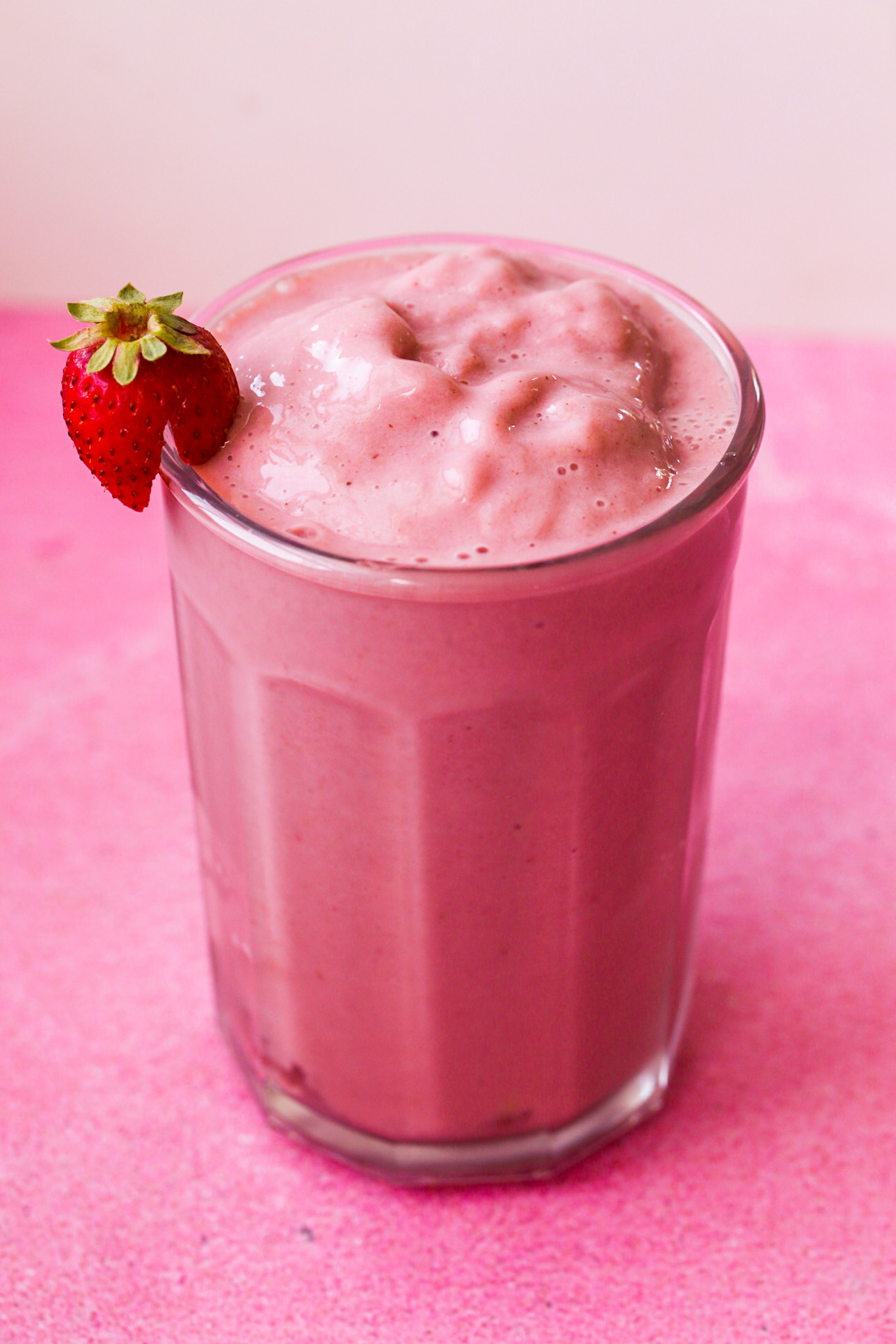 strawberry banana smoothie in glass