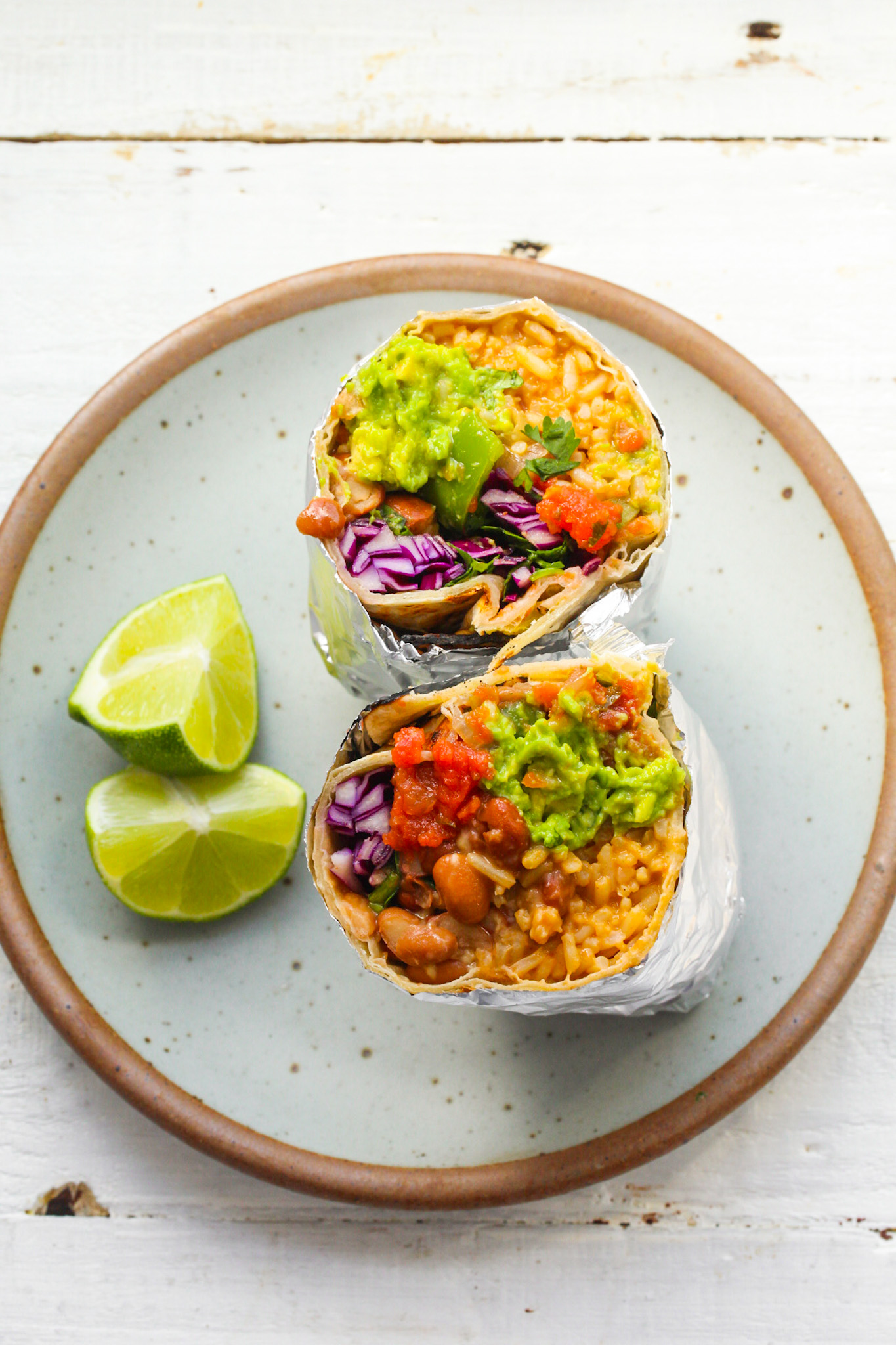 sliced burrito on plate