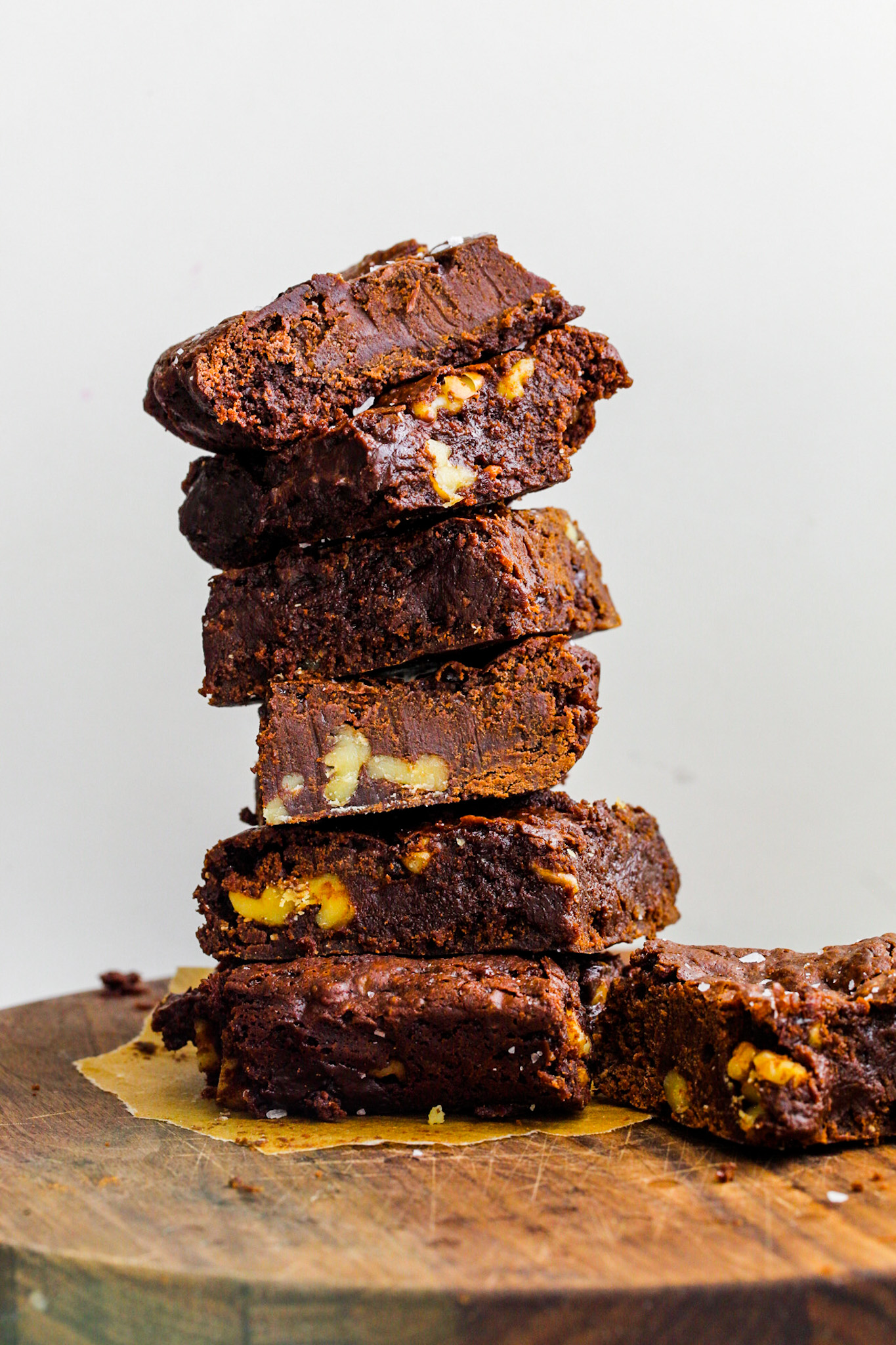 Crinkle Brownies stacked and sliced