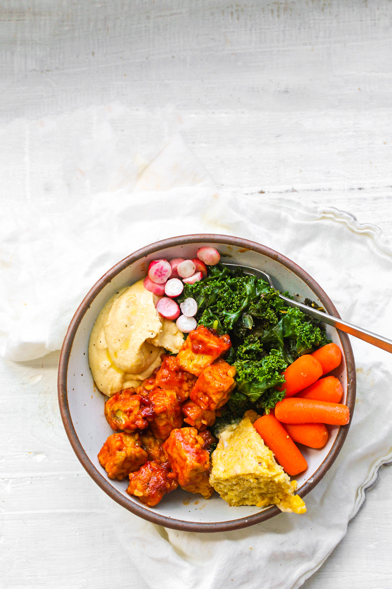 bbq tempeh and kale bowl meal