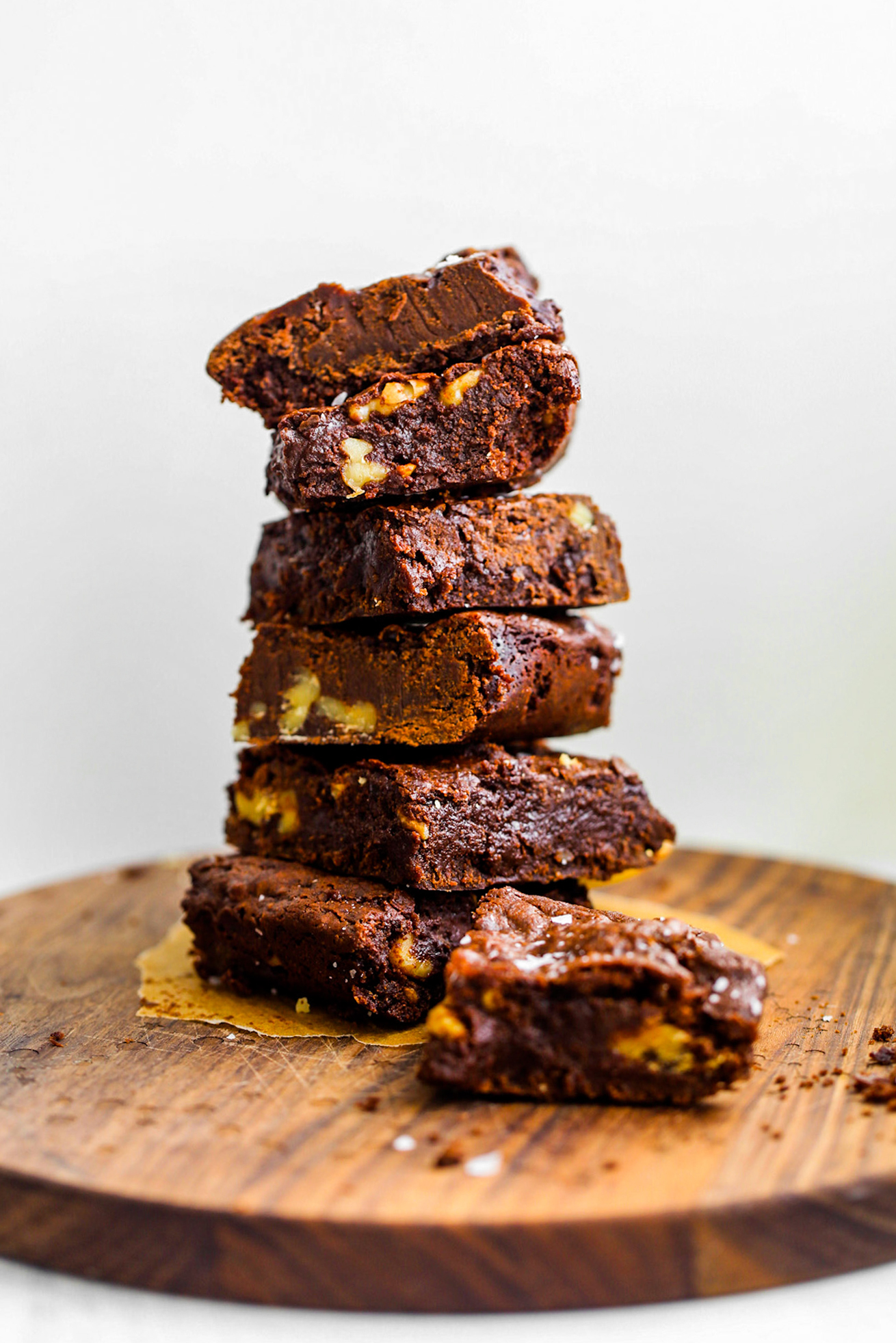 vegan crinkle brownies stacked