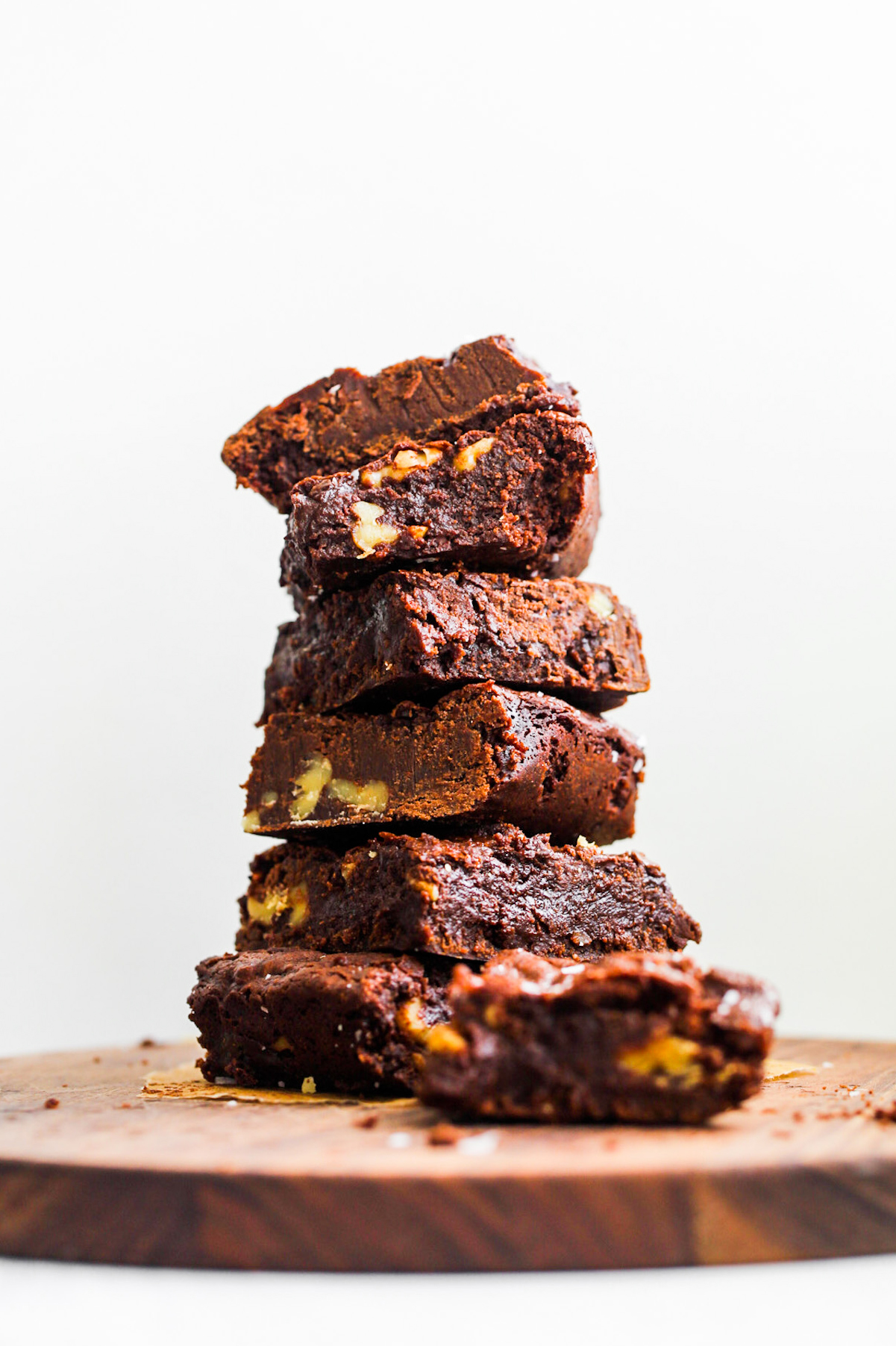 stack of fudgy brownies