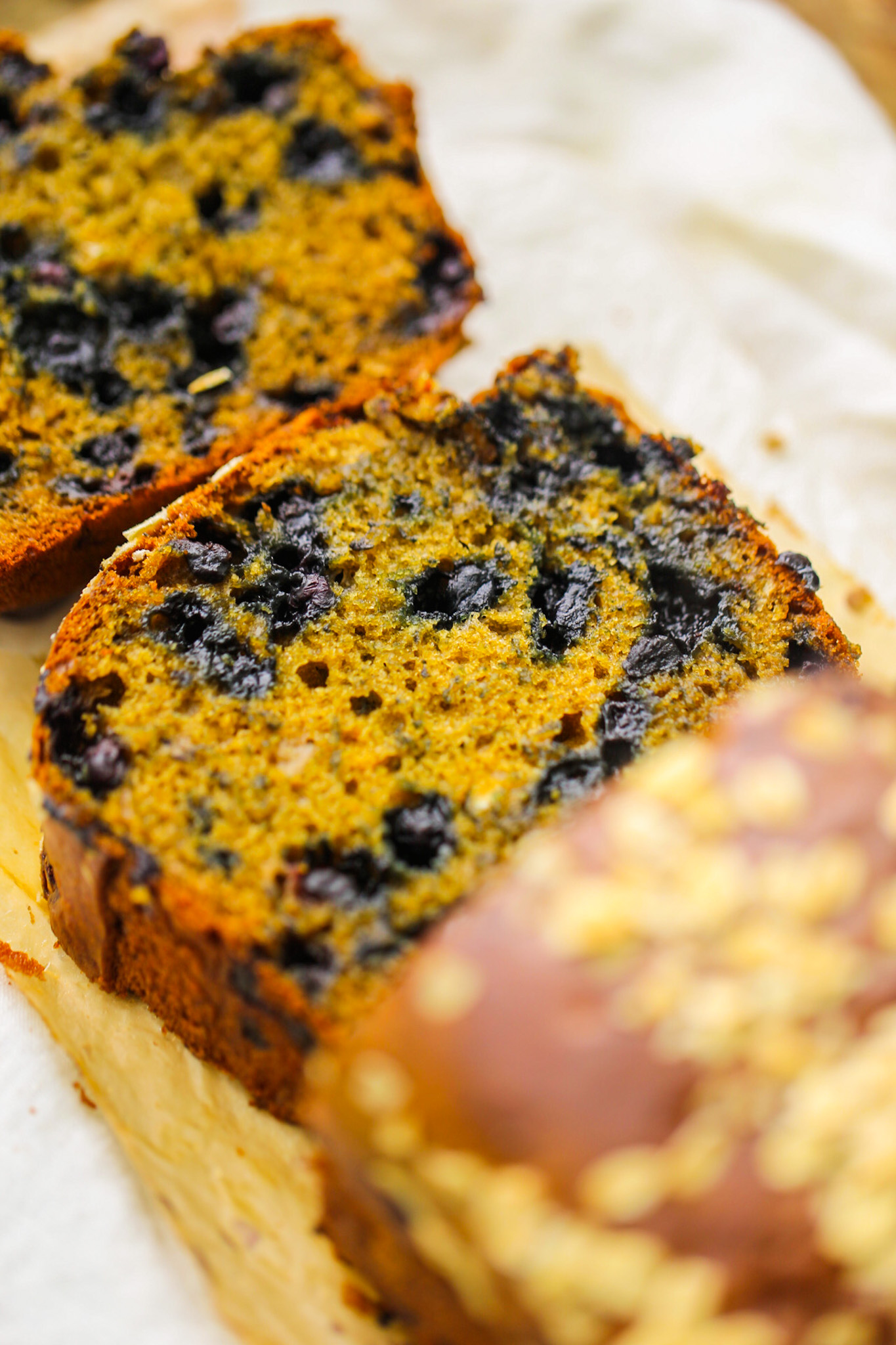 Vegan blueberry Loaf freshly sliced