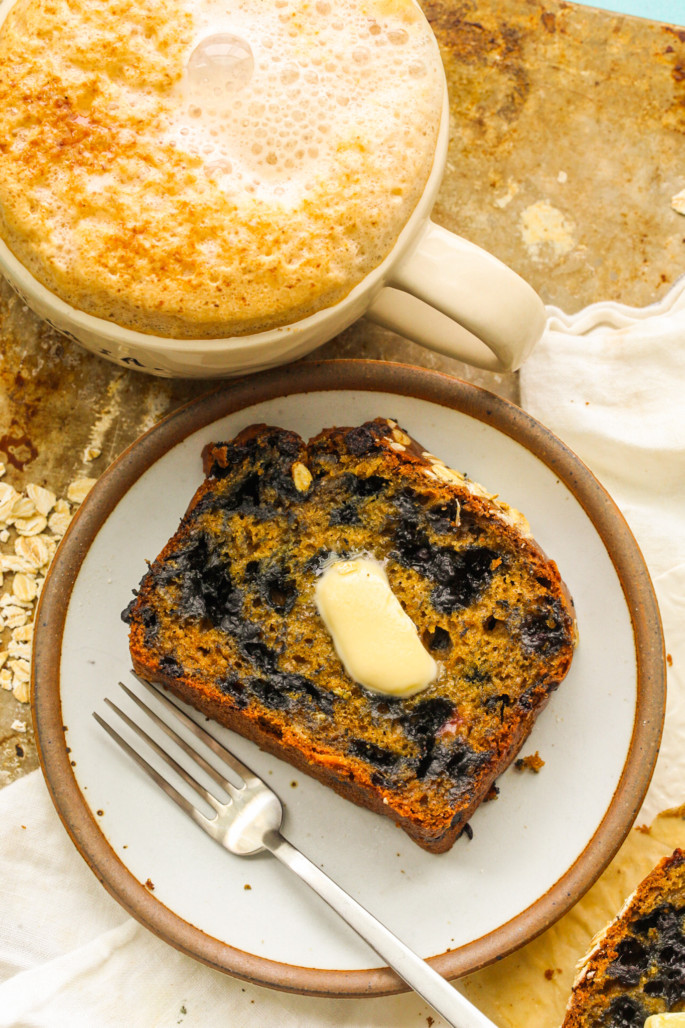 Blueberry Lemon Loaf with latte