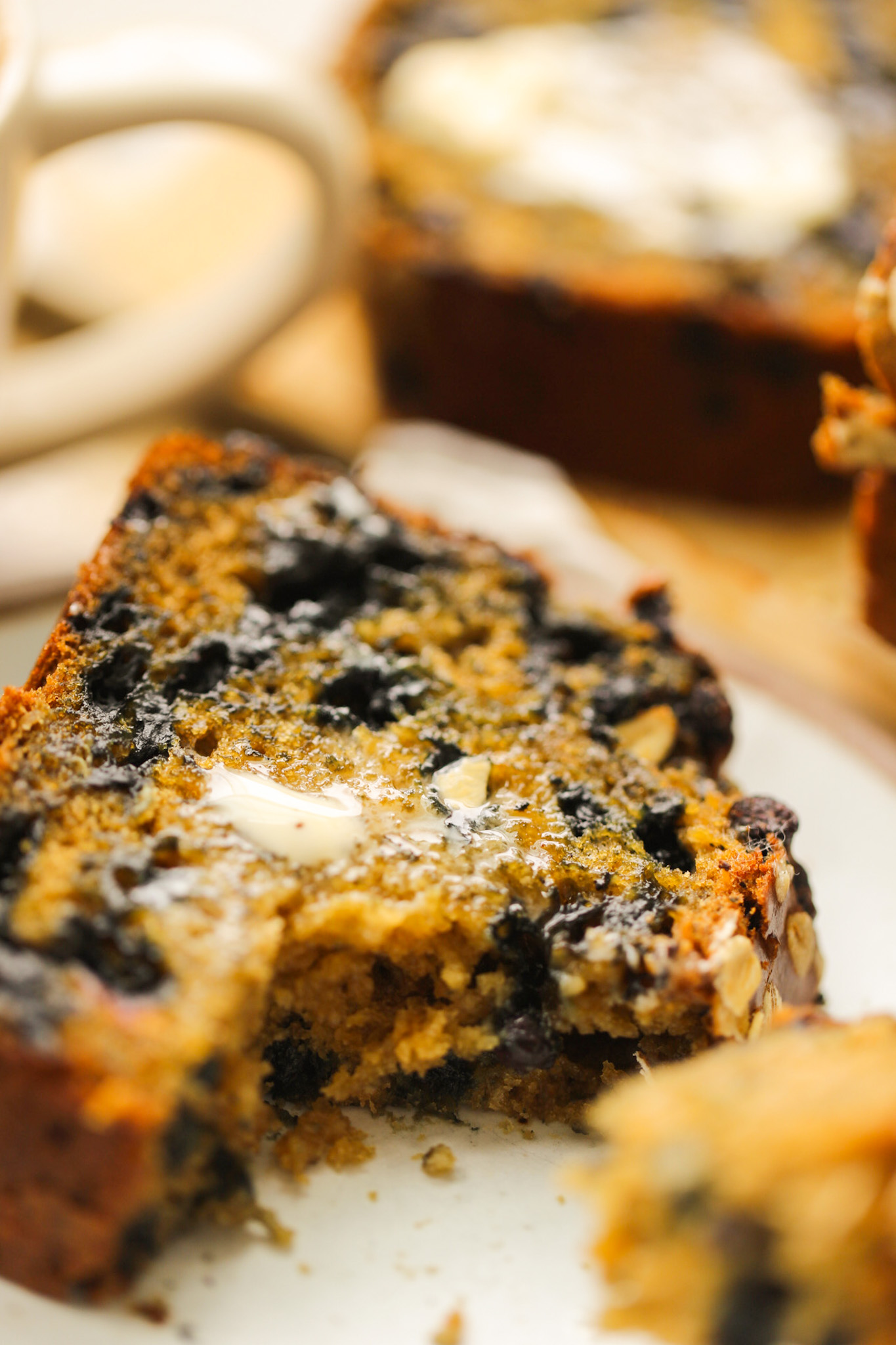 warm blueberry loaf with butter