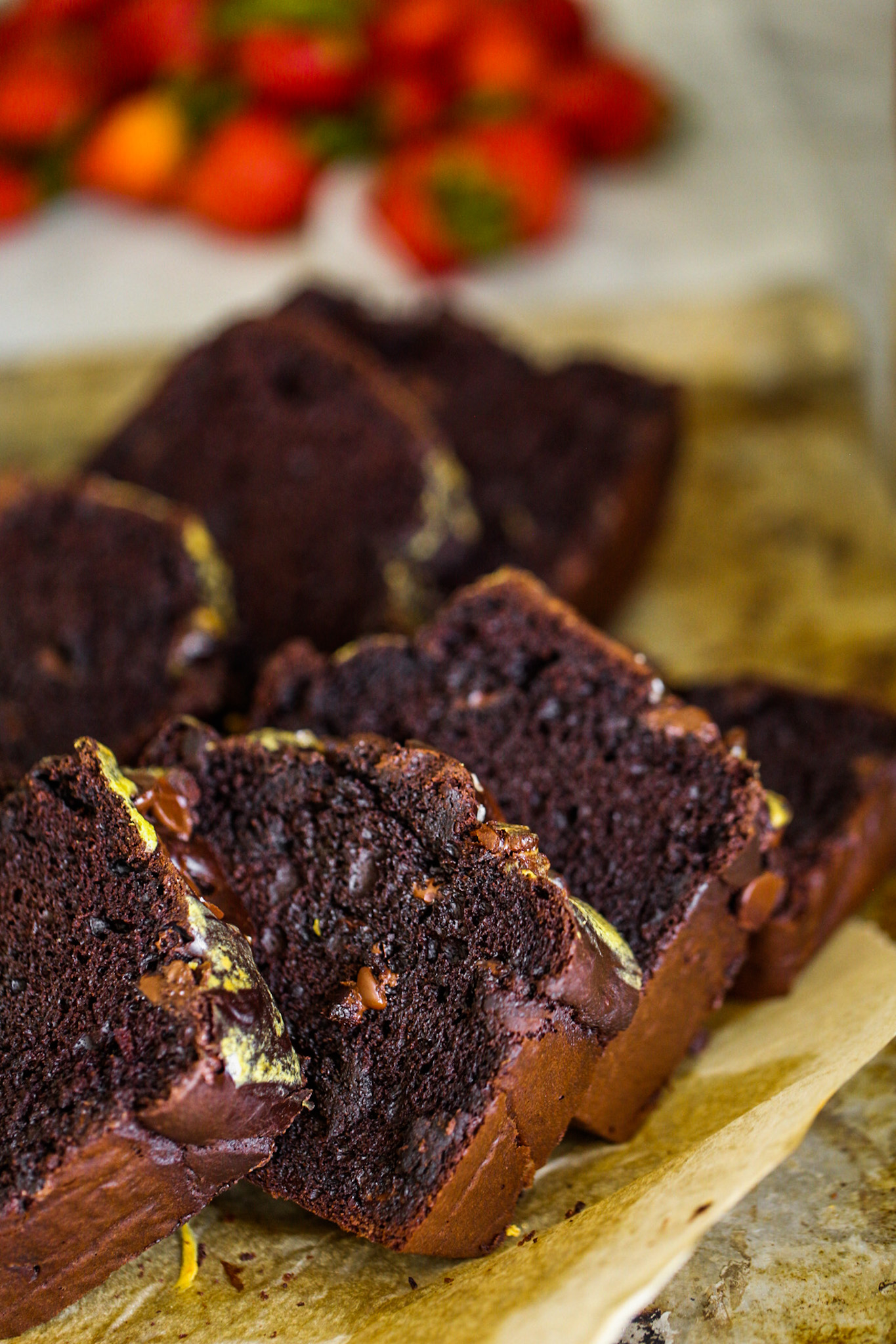 moist and fluffy chocolate loaf slices