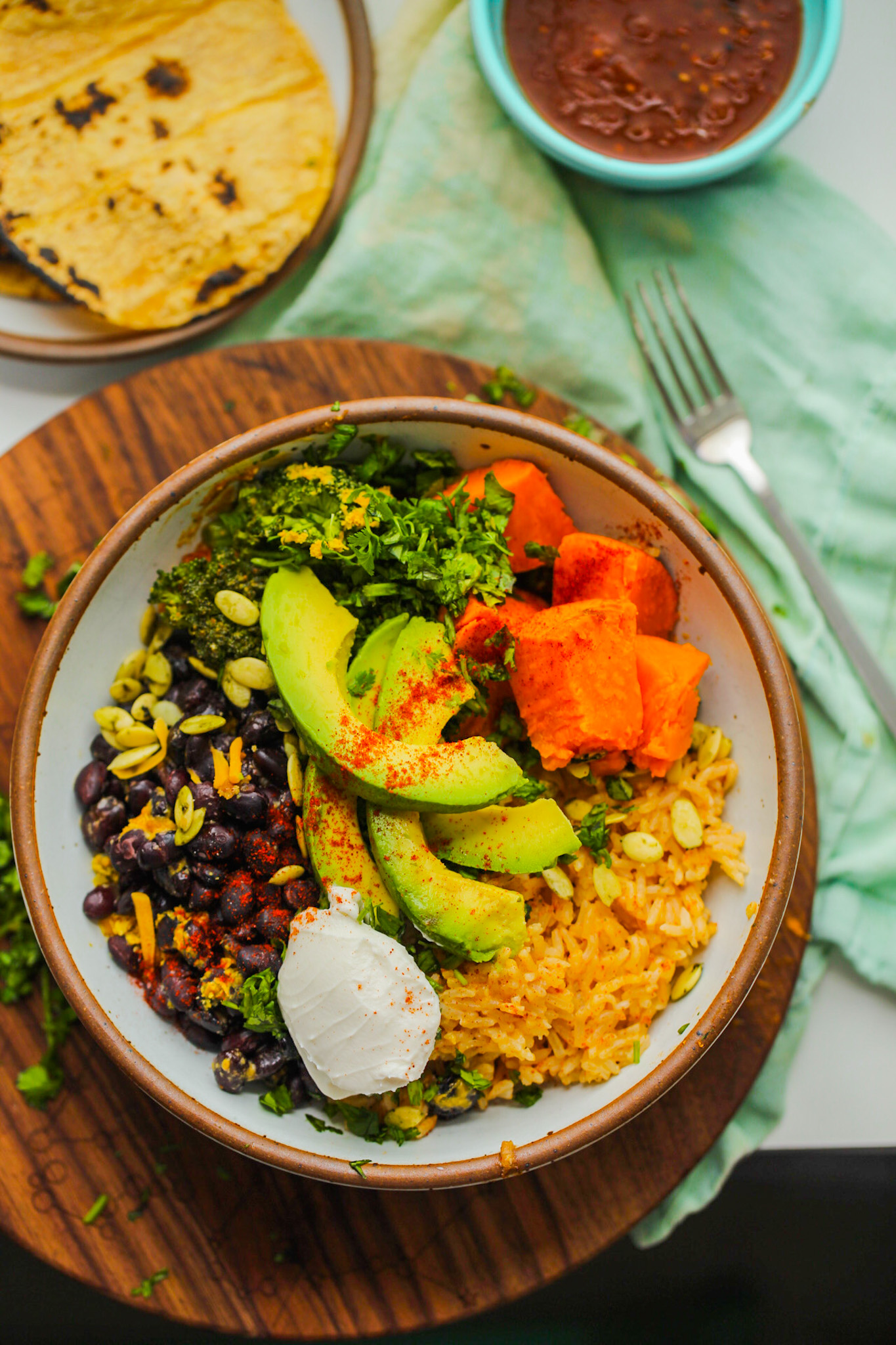 burrito bowl with black beans and rice