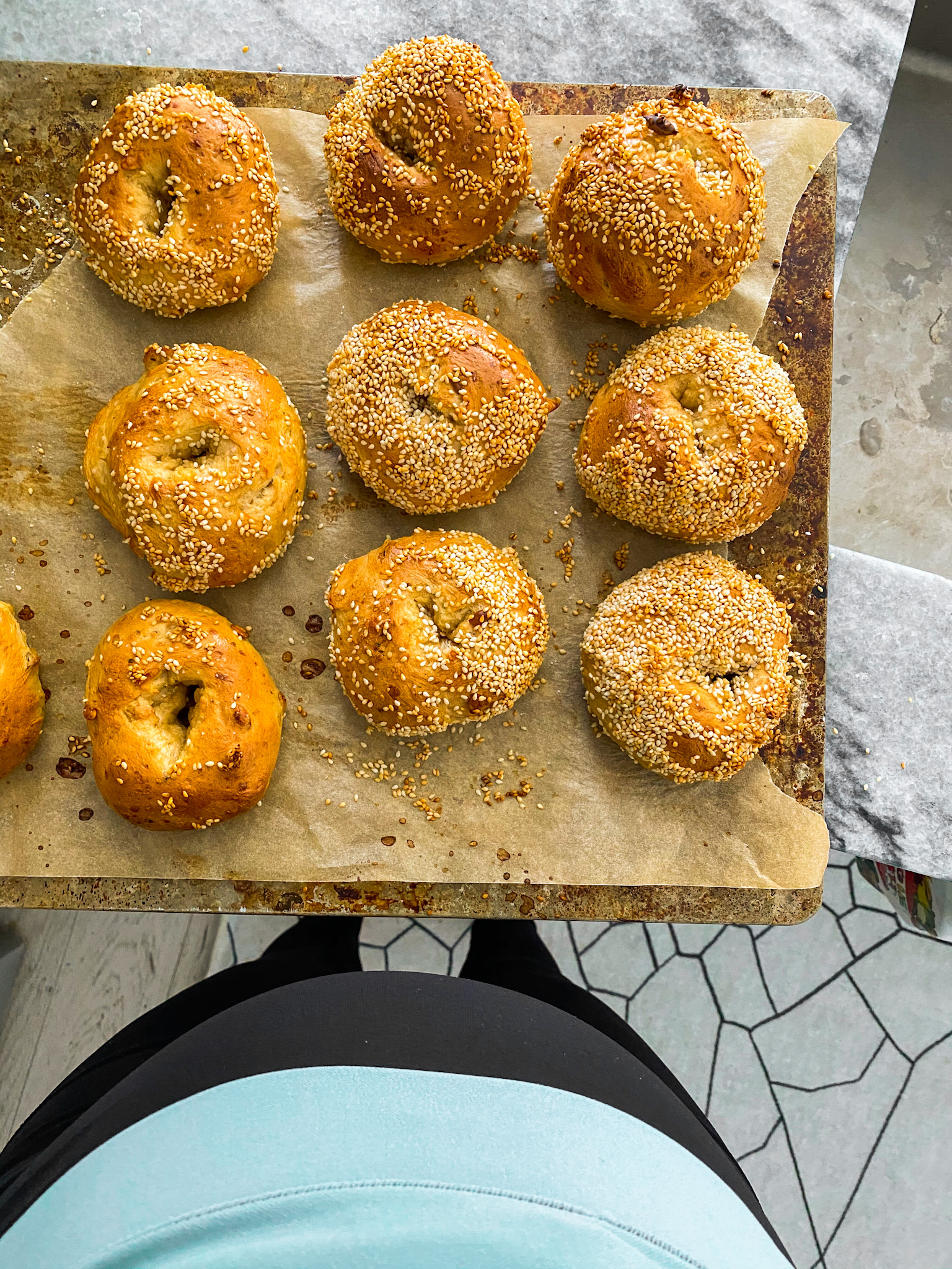 sesame seed coated bagels