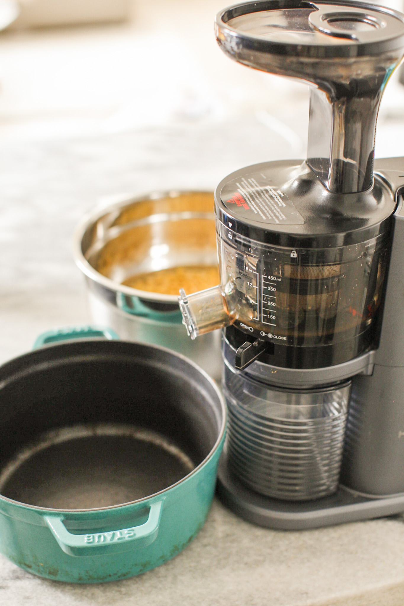 homemade soy milk in juicer setup