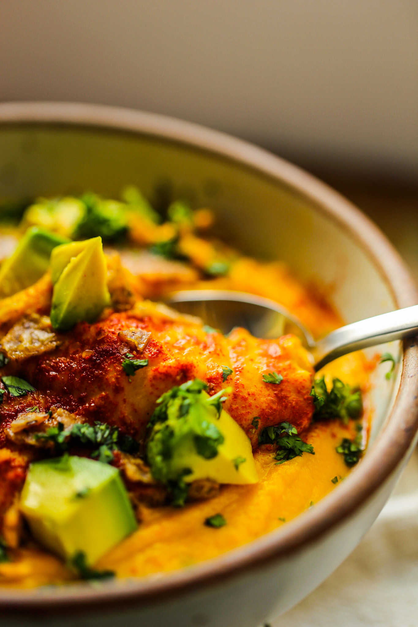 sweet potato cauliflower soup spoonful